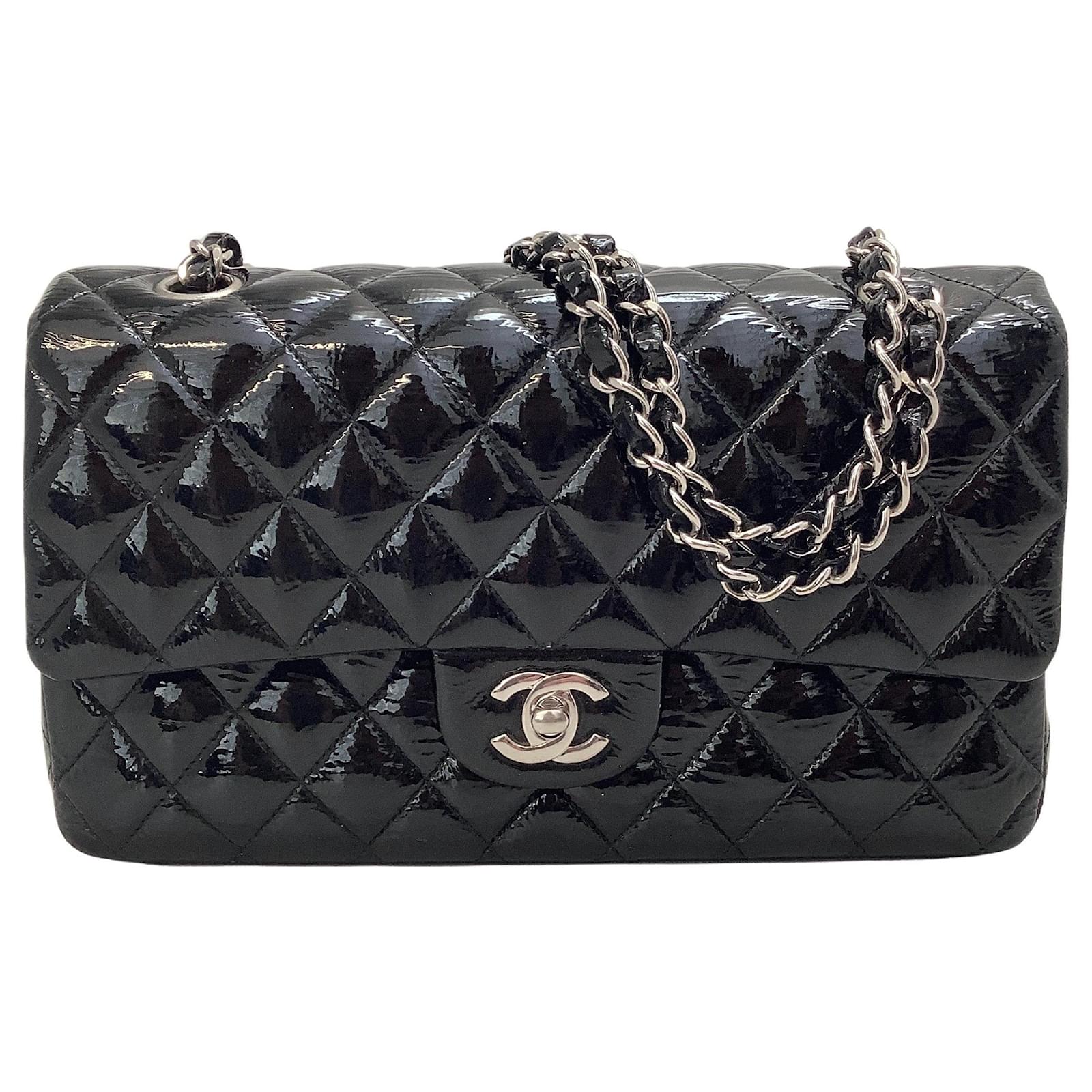 Chanel Double Flap Black Patent Leather Shoulder Bag ref.641187