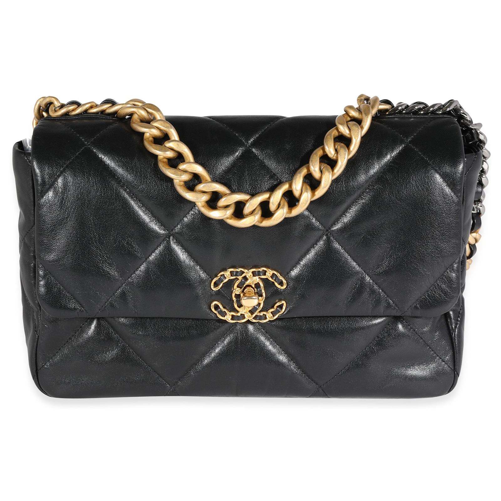 CHANEL en cuir d agneau matelass noir 19 Grand sac rabat ref