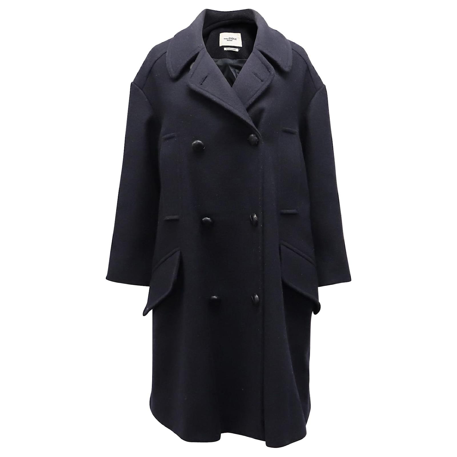 Isabel Marant Etoile Double Breasted Peacoat in Navy Blue Wool ref ...