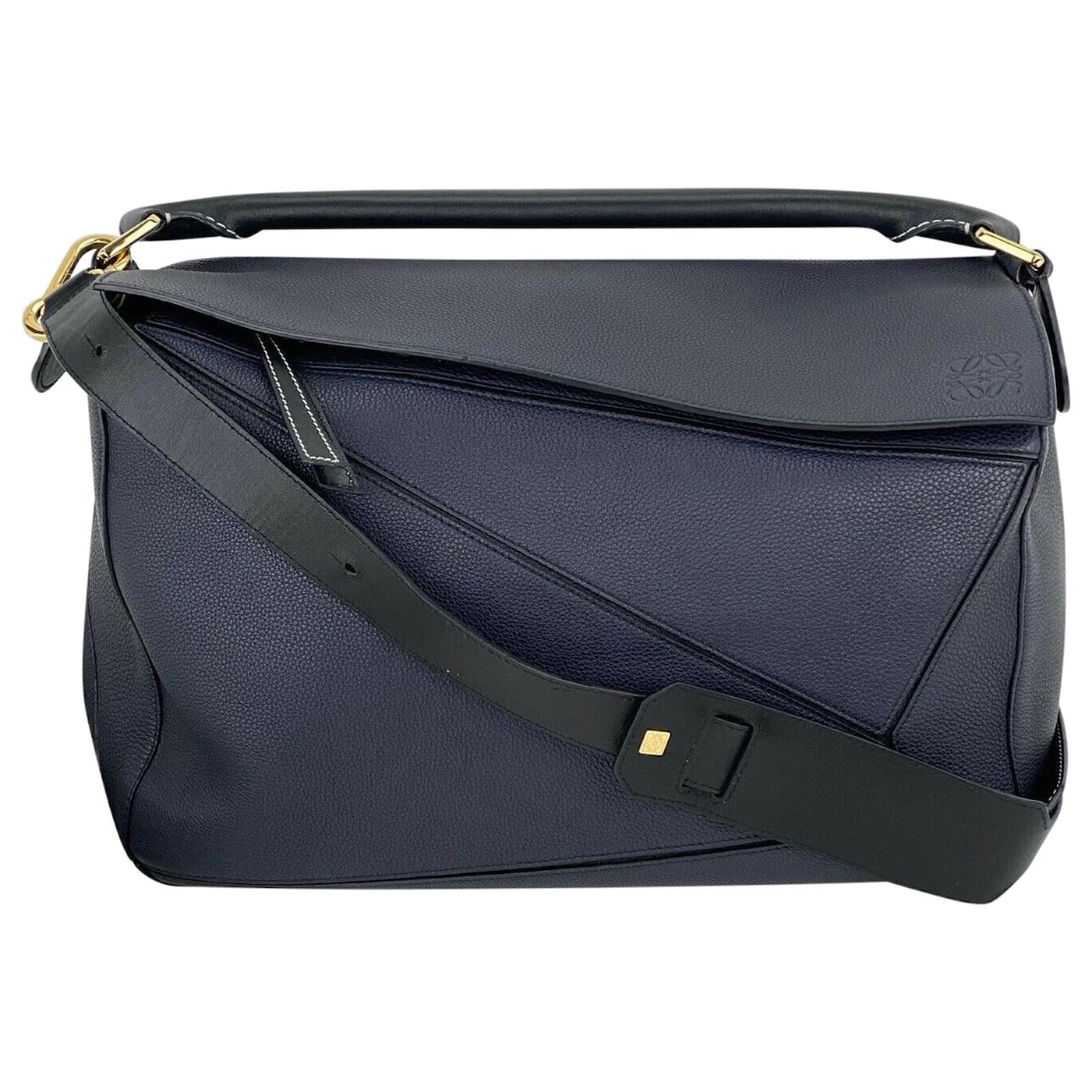 Loewe Navy Leather Puzzle Bag in Blue