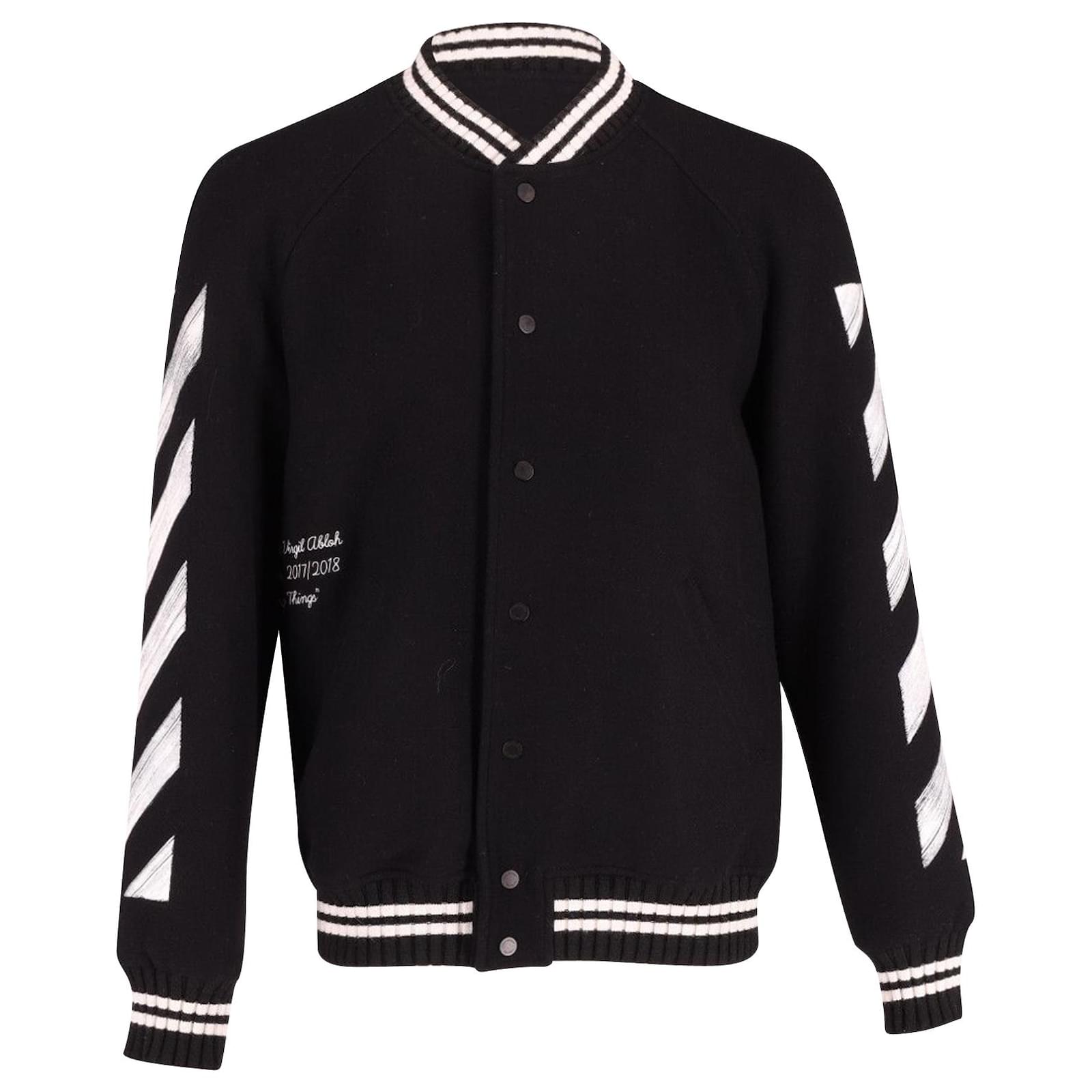 Off White Off-White Brushed Diagonal Arrows Varsity Jacket in Black and  White Wool ref.641478 - Joli Closet