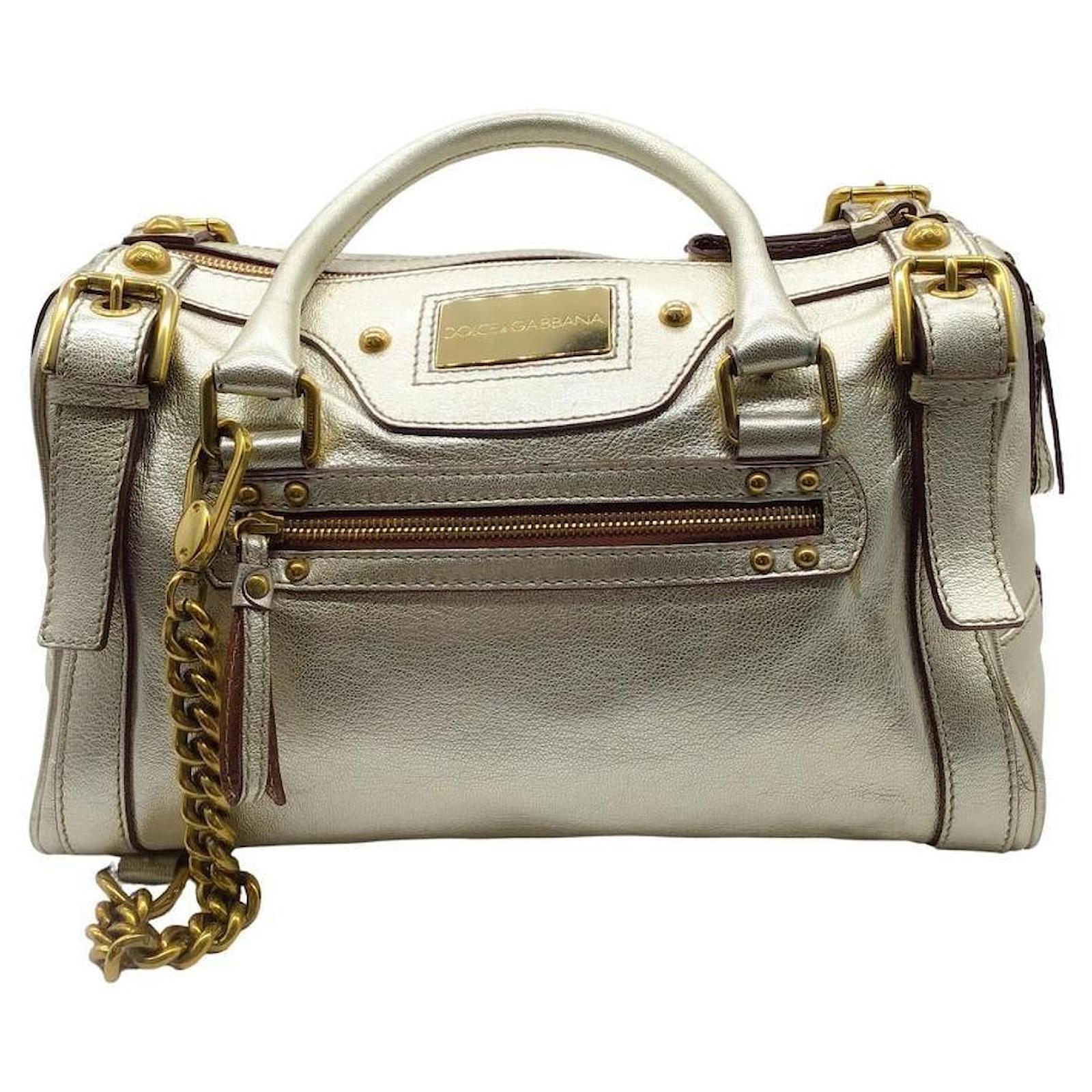 Dolce & Gabbana Metallic Miss Easy Way Gold Leather Satchel Grey   - Joli Closet