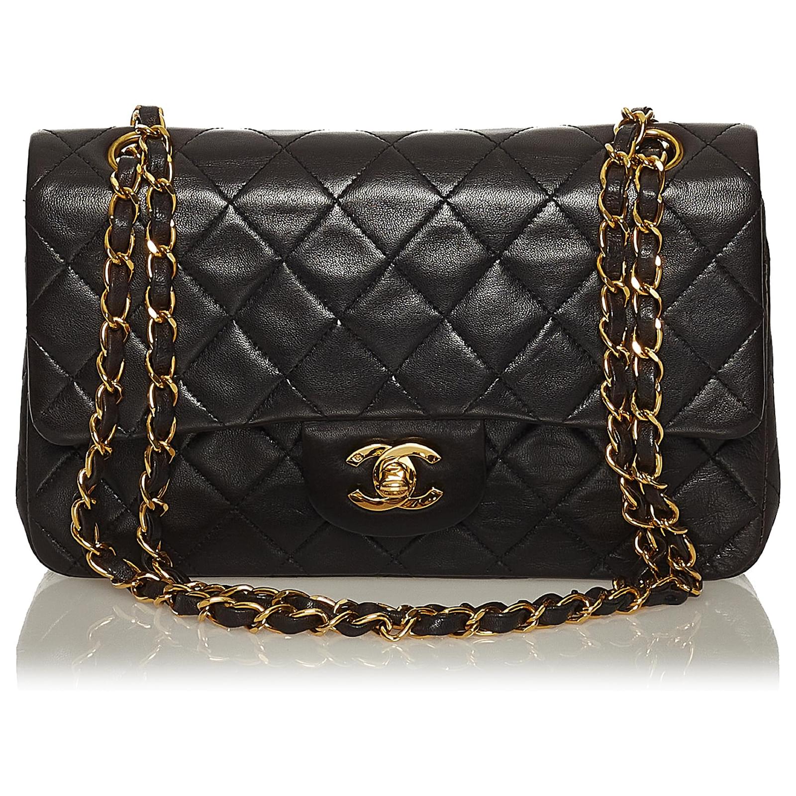 Chanel Black Small Classic Lambskin Double Flap Leather ref.647720