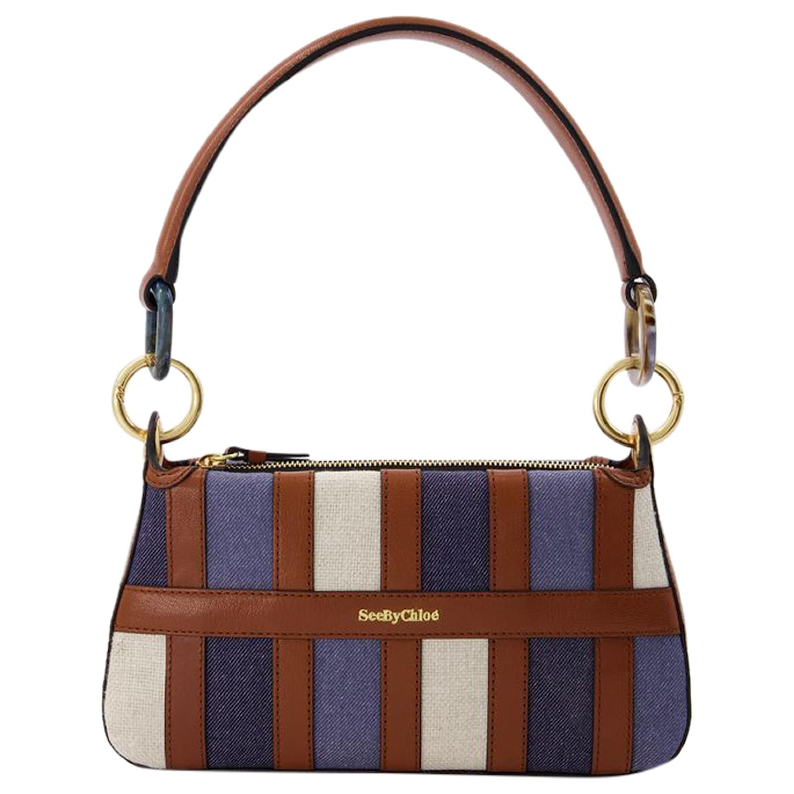 Sac baguette Tilda en Cuir et Patchwork Denim