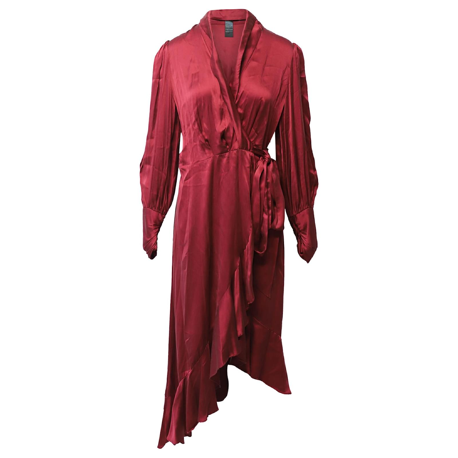 Zimmermann Wrap Midi Dress in Burgundy Silk Dark red ref.649007 - Joli ...