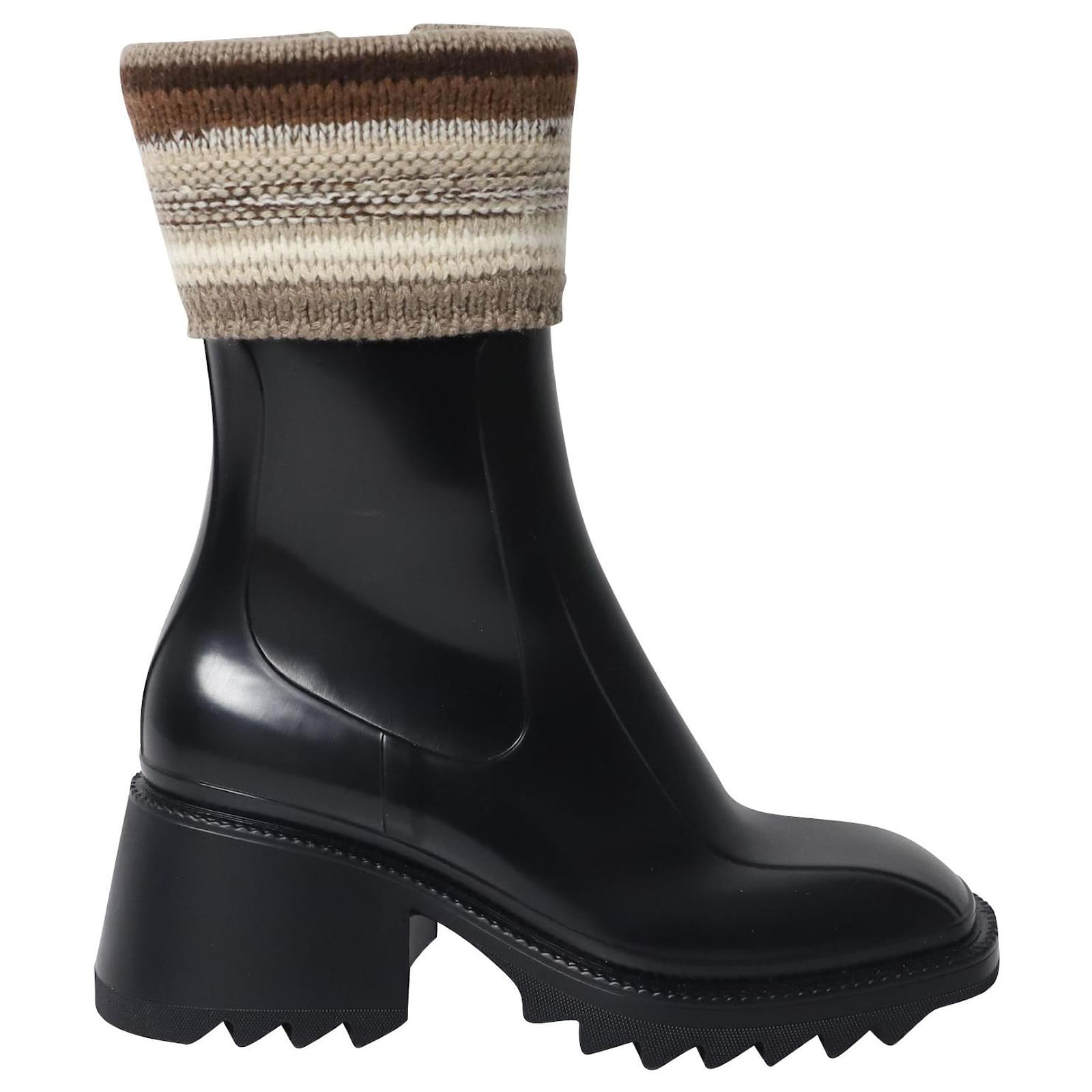 Chloé Chloe Betty Sock Rainboots in Black PVC Plastic ref.649059 Joli