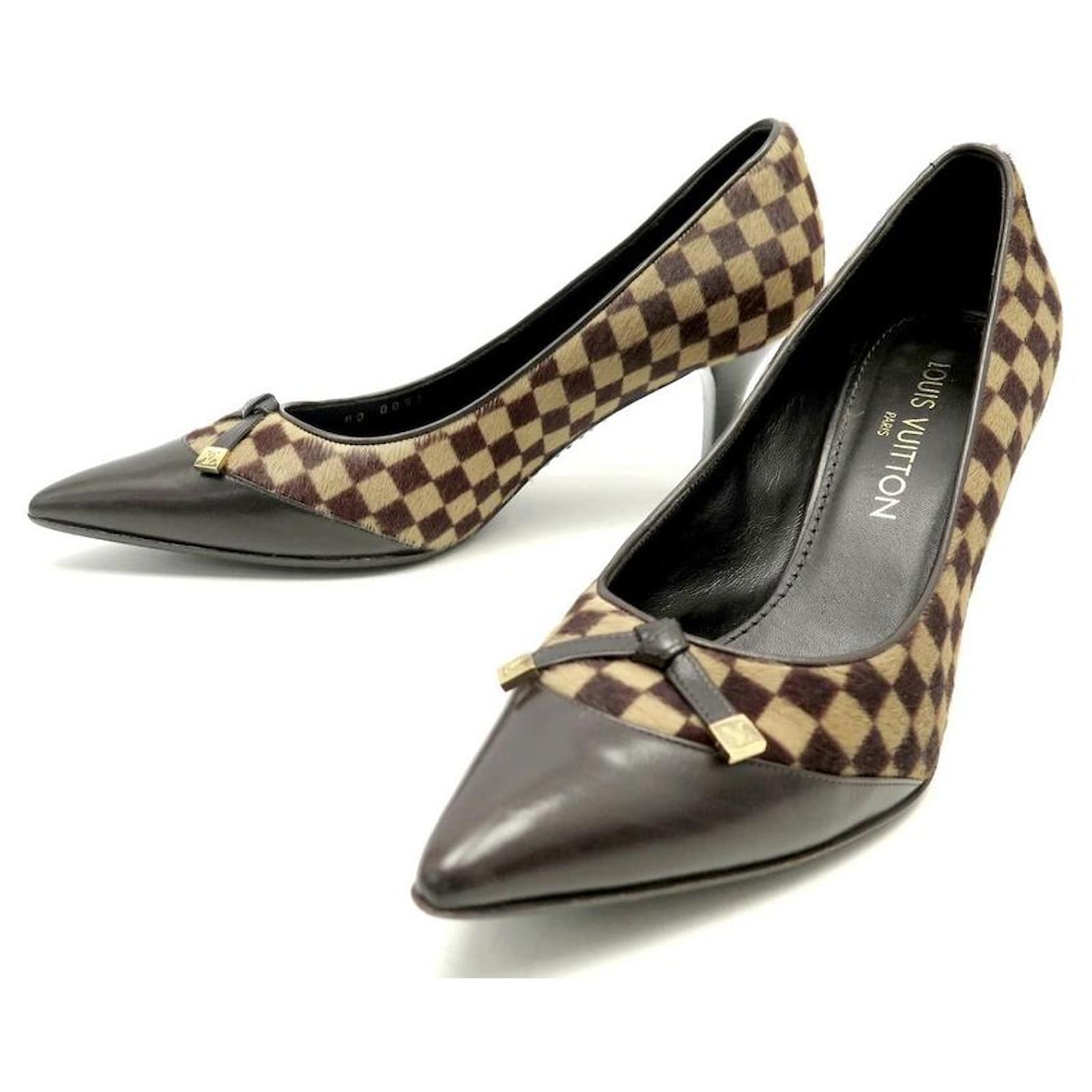 NEW LOUIS VUITTON SHOES DAMIER PUMPS 38 IN BROWN PONY SHOES Pony