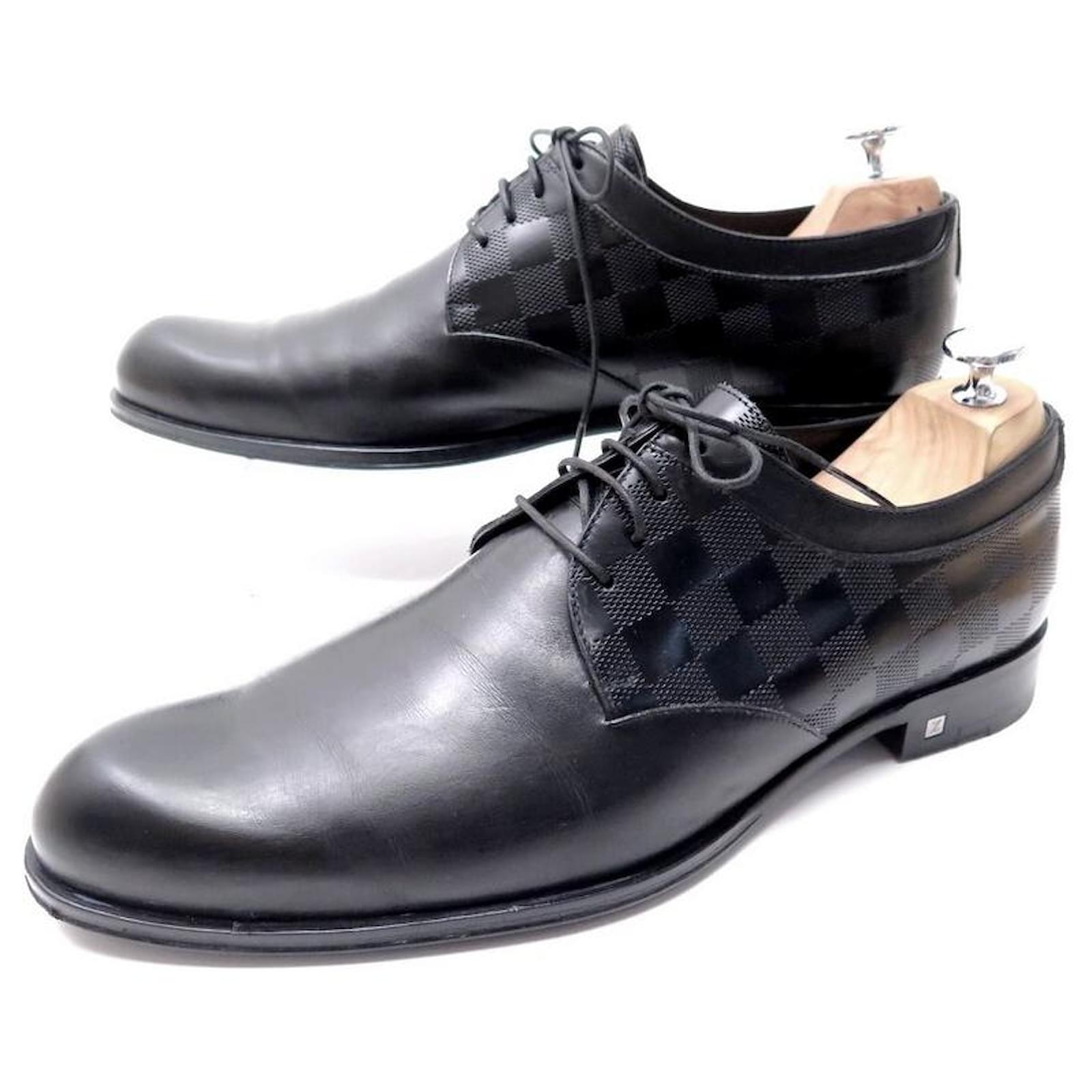 LOUIS VUITTON Calfskin Mens Derby LV Harness Shoes 7.5 Black