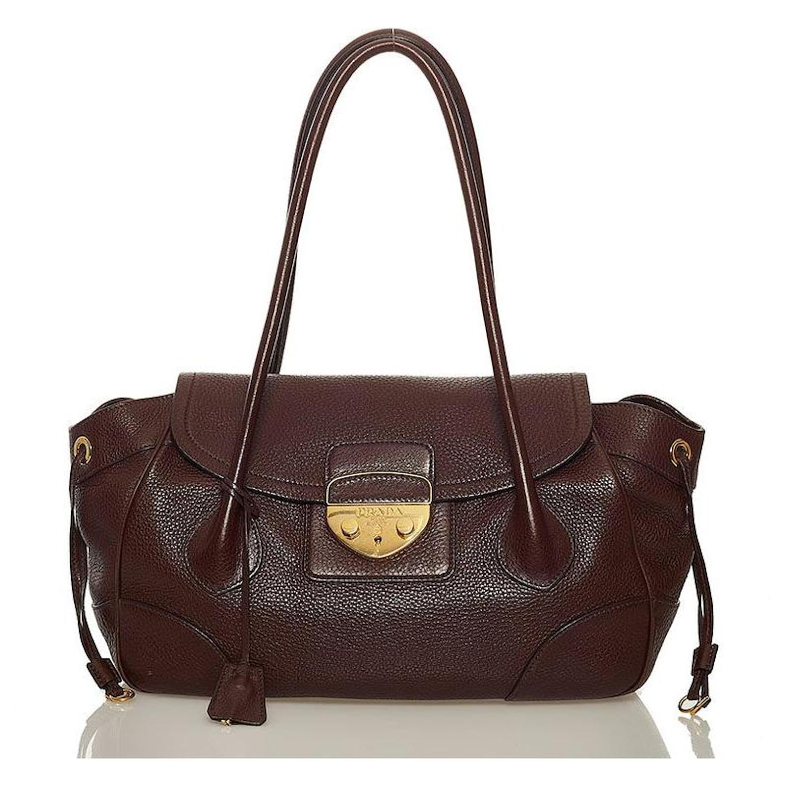 Prada Brown Leather Padlock Shoulder Bag