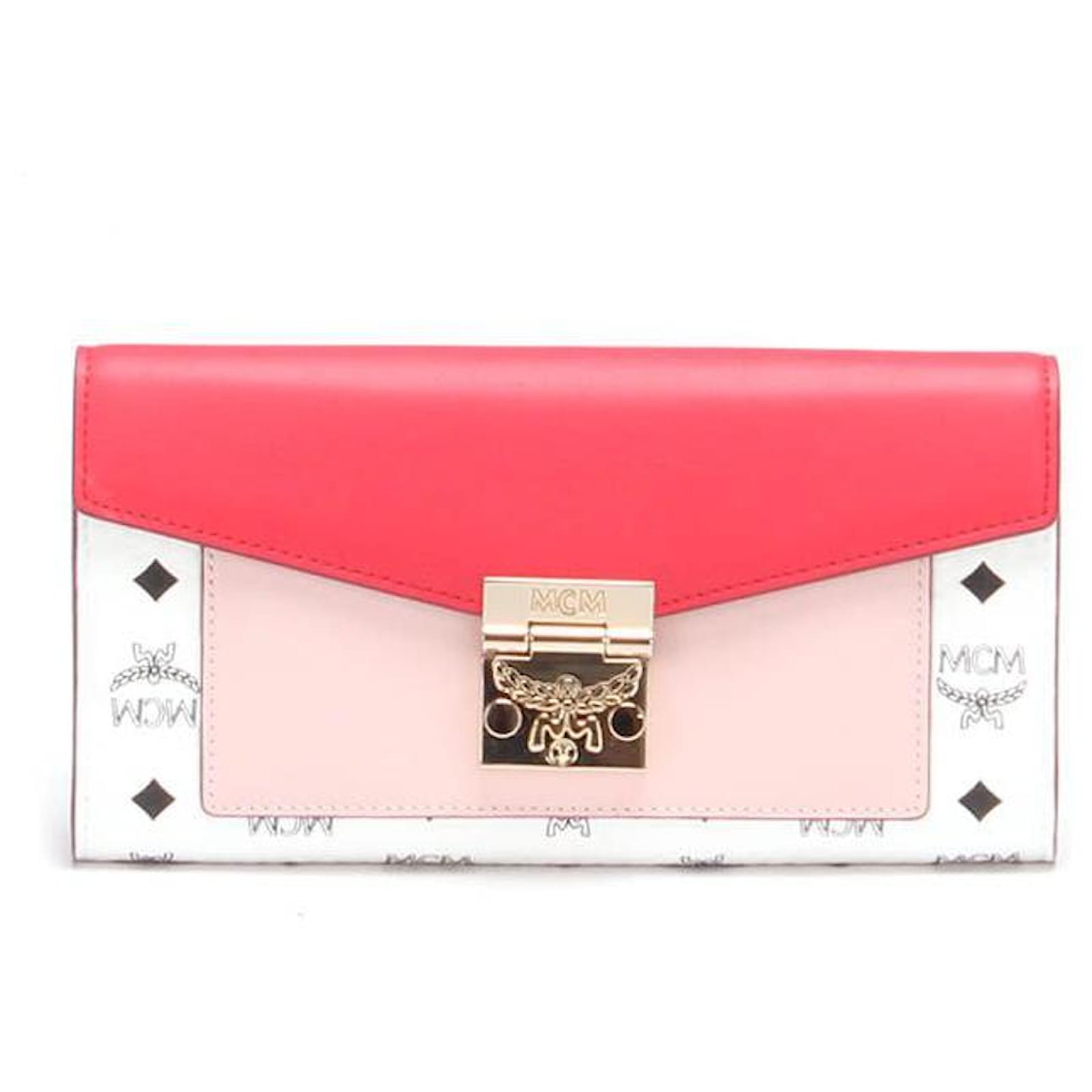 MCM Visetos Leather Wallet on Chain Pink Pony-style calfskin ref