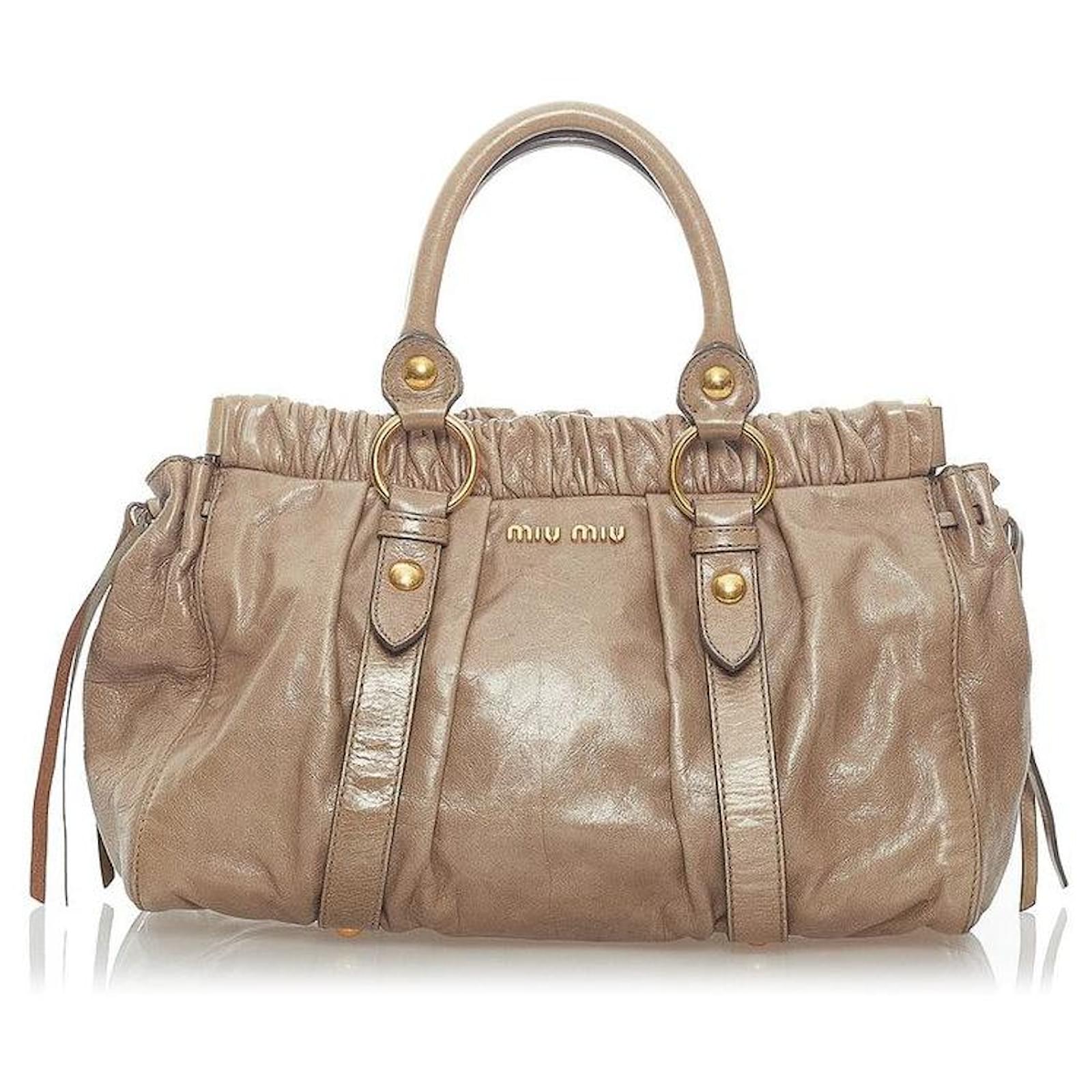 Miu Miu Vitello Lux Handbag Beige Leather Pony-style calfskin ref ...