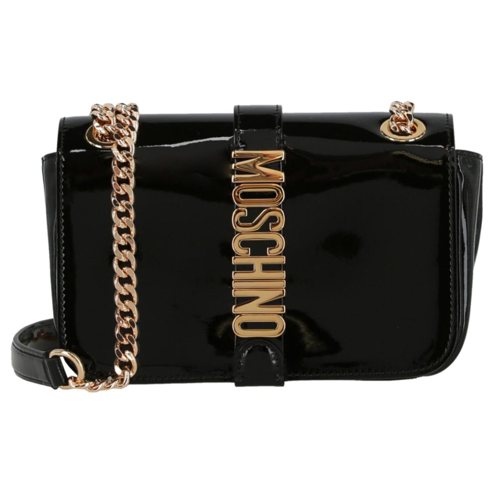 Moschino Patent Logo Leather Shoulder Bag Black ref.650898 - Joli Closet