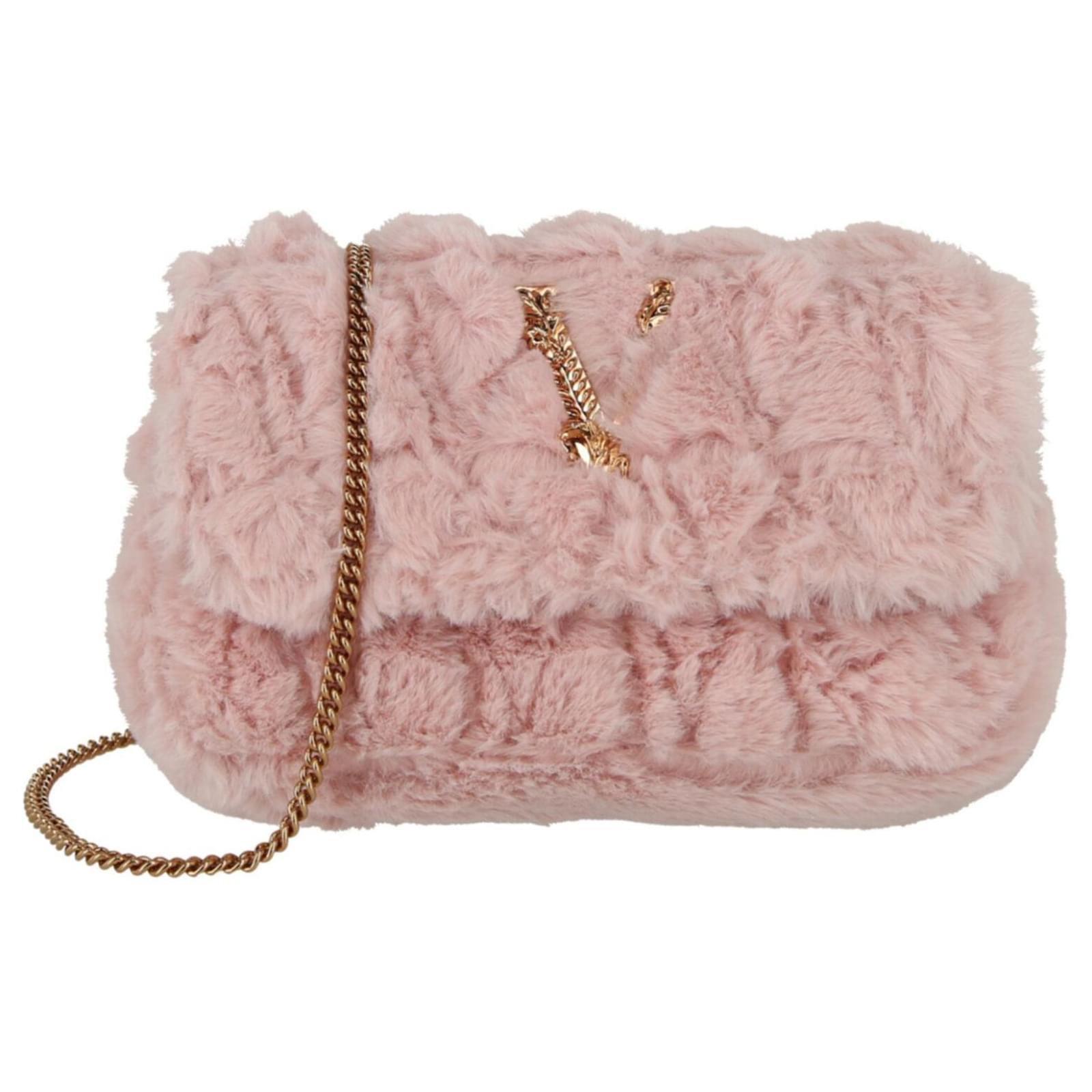 Versace Virtus Faux Fur Crossbody Bag Pink Polyester ref.651010