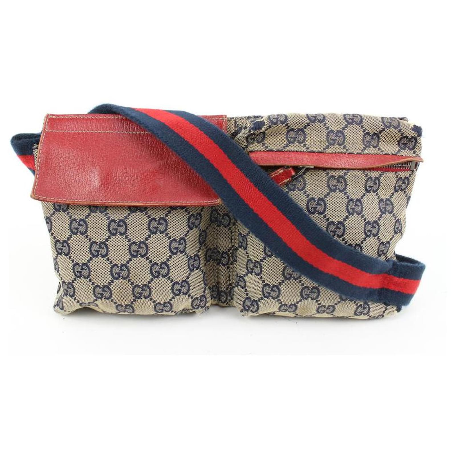 Inhalere T Månenytår Gucci Red x Navy Monogram GG Belt Bag Waist Pouch Fanny Pack Leather  ref.652036 - Joli Closet