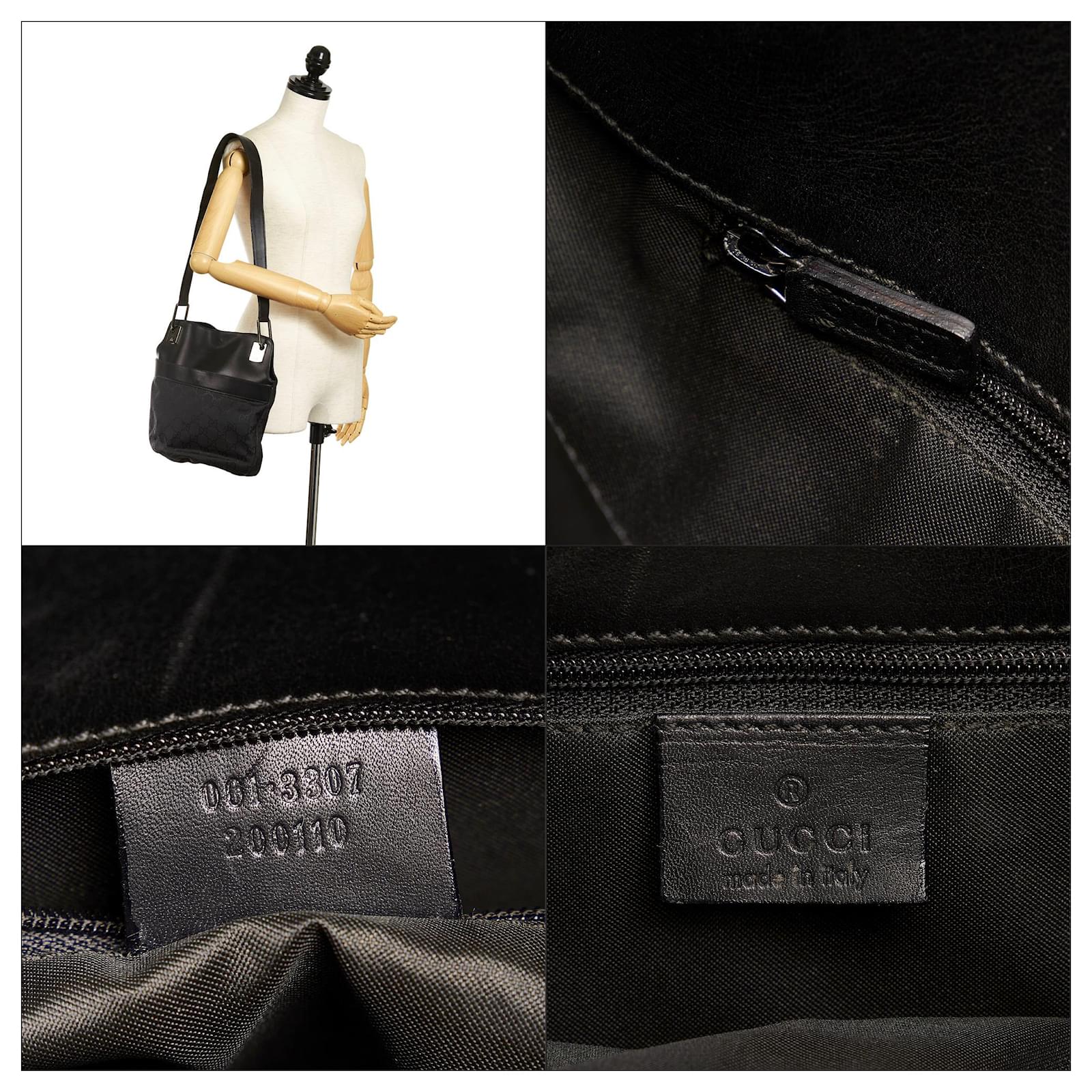 Gucci Black GG Canvas Shoulder Bag Leather Cloth Ponystyle calfskin