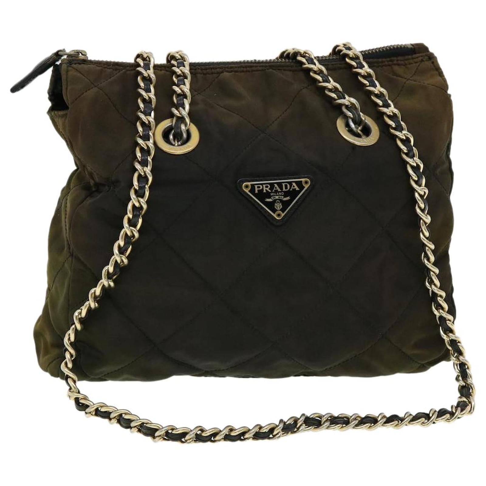 PRADA Bolsa de ombro com corrente acolchoada em nylon marrom Auth ar7474  ref.653927 - Joli Closet