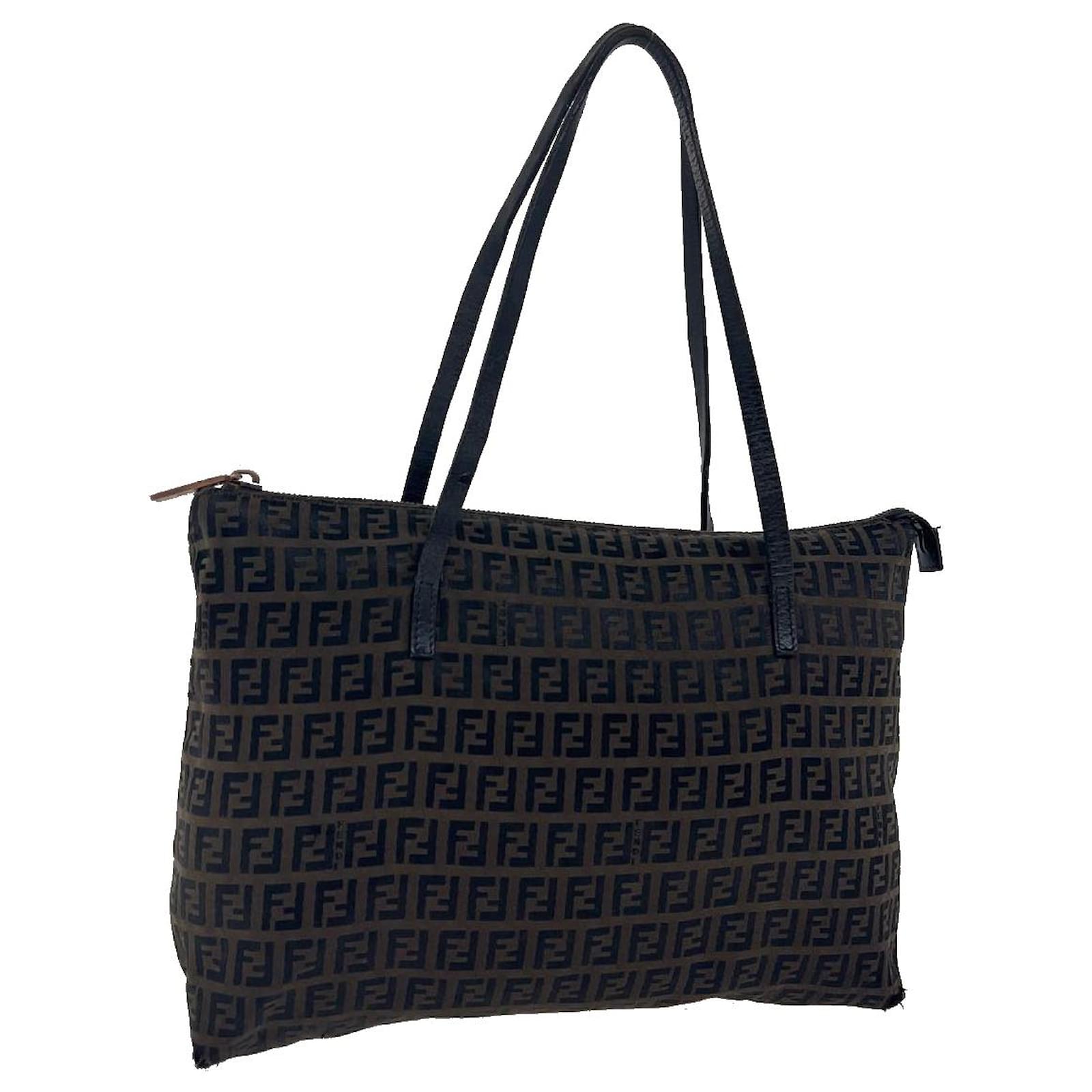 FENDI Zucchino Canvas Tote Bag Dark Brown Auth rd2789 Cloth ref.653989 ...