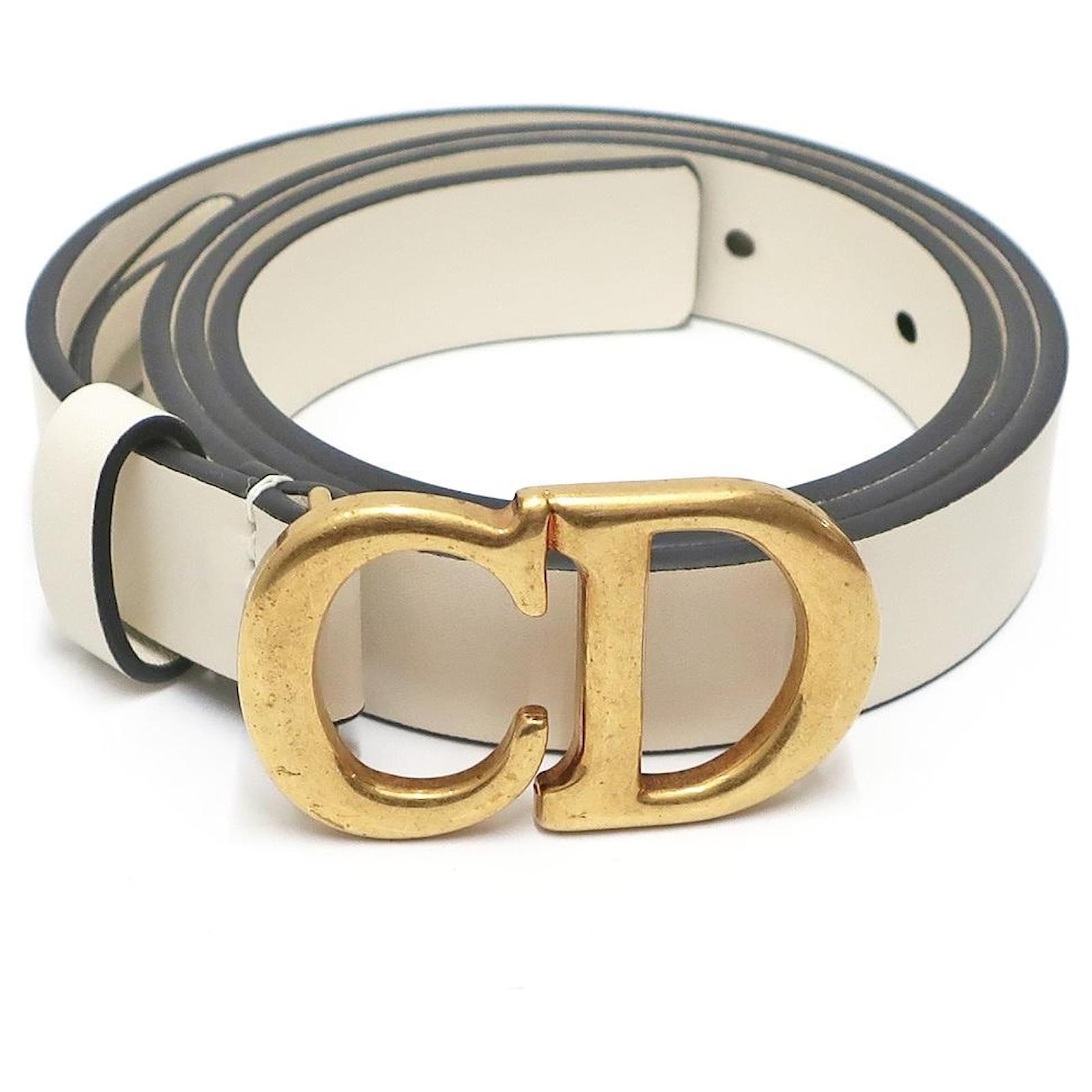 CHRISTIAN DIOR] Dior Saddle Belt CD Logo Ivory Leather
