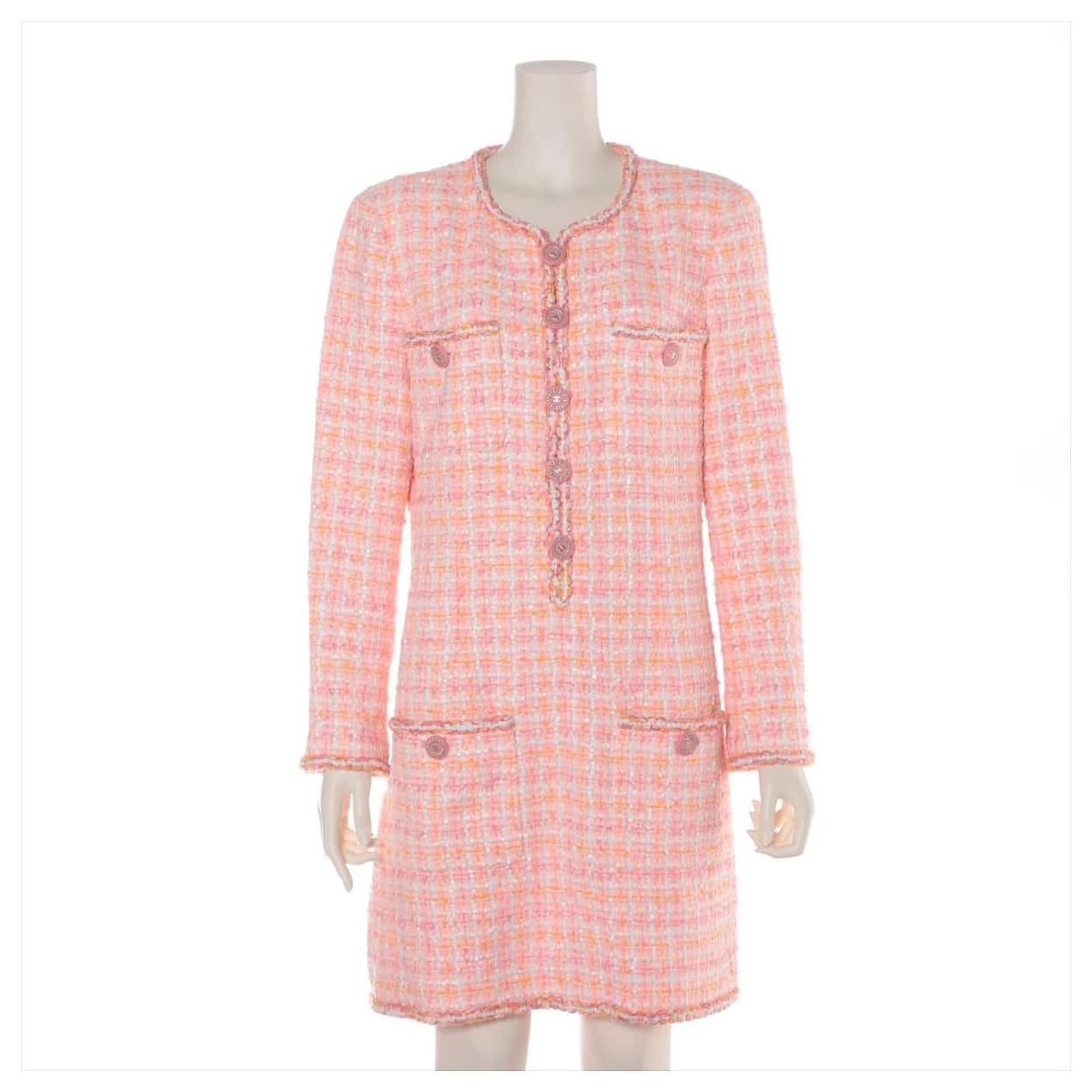 Chanel Coco Button P60 Tweed dress Pink Joli Closet