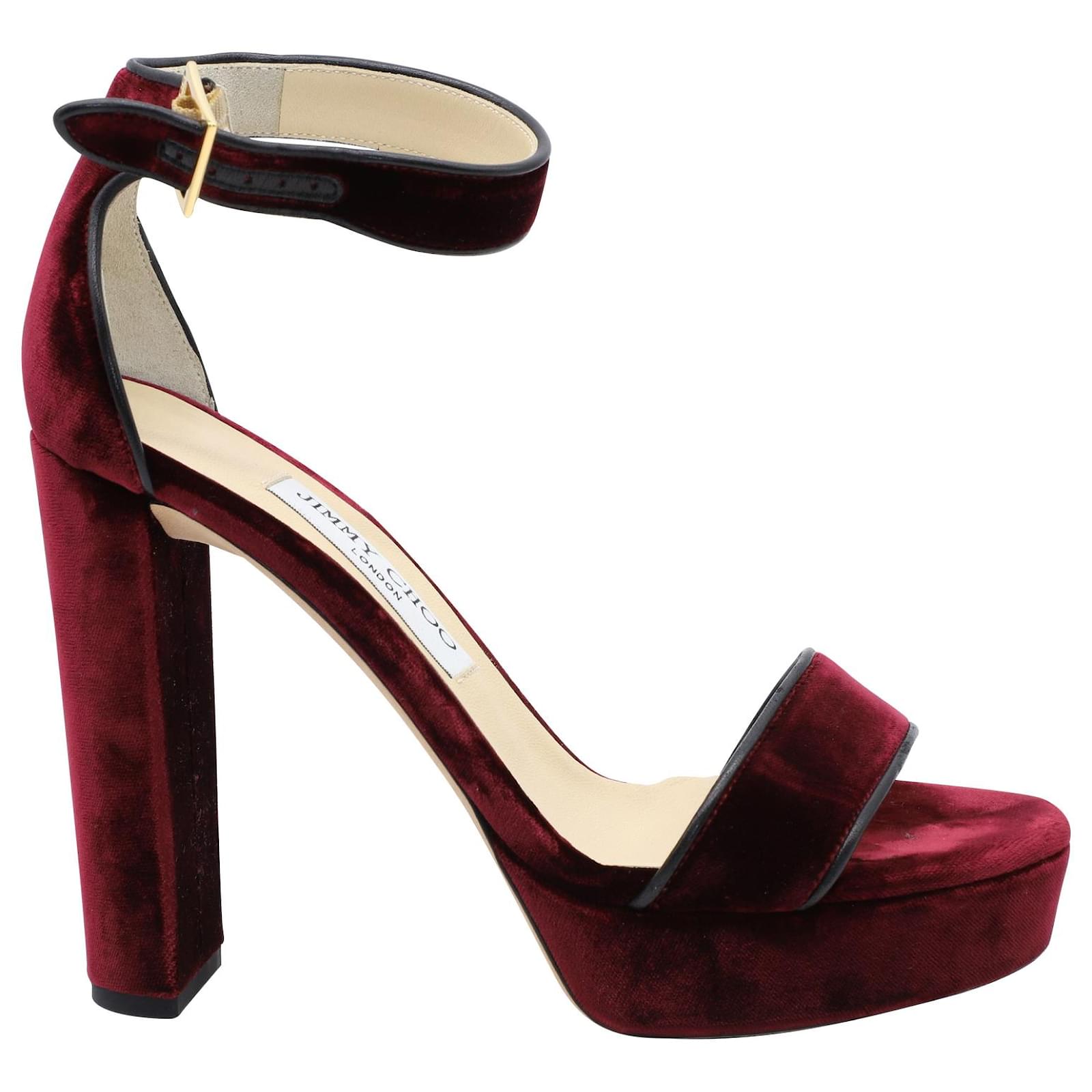 Jimmy Choo Holly Platform Sandals in Burgundy Velvet Dark red ref ...