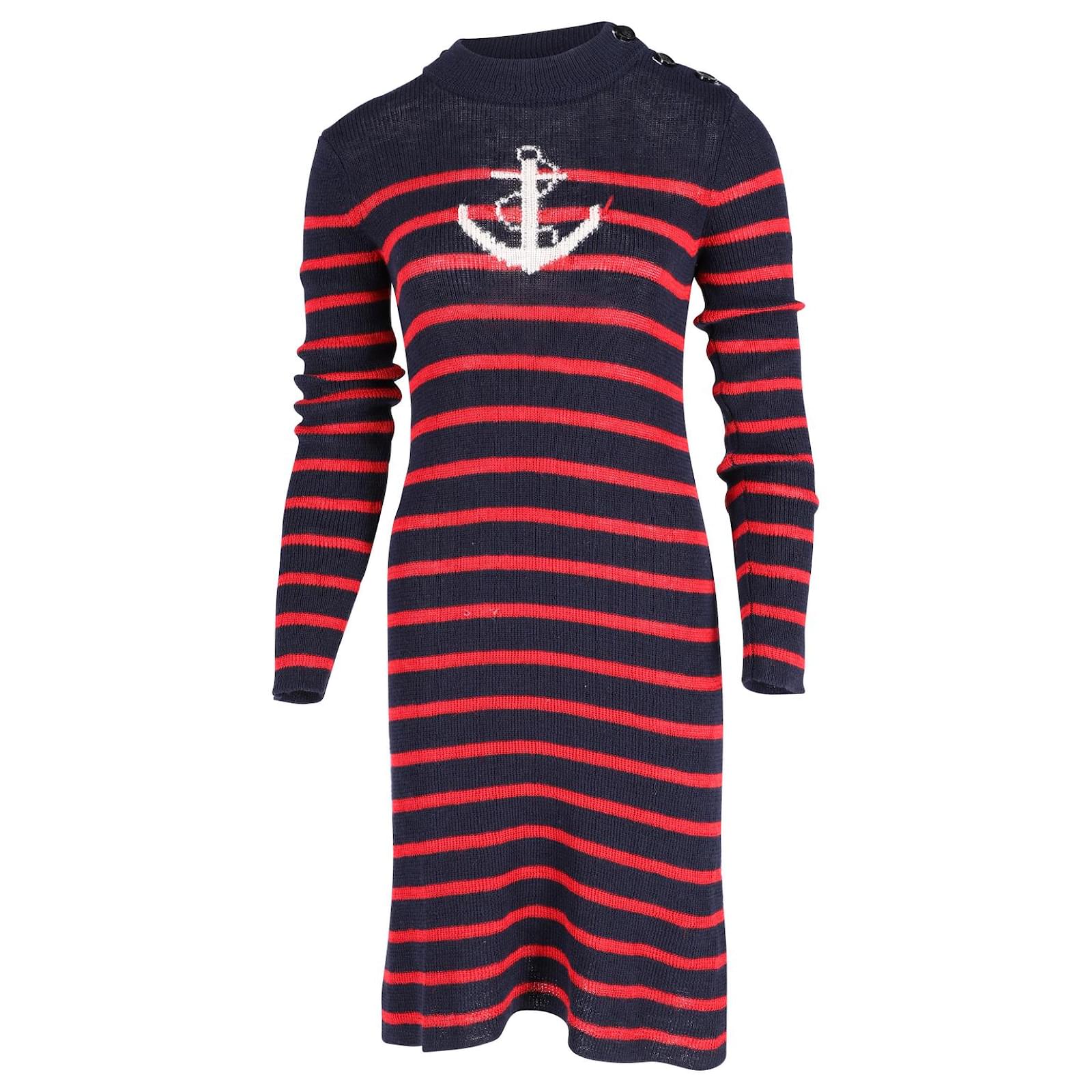 Isabel Marant Nautical Striped Knitted Dress Blue and Red Linen ref.656073 - Joli Closet