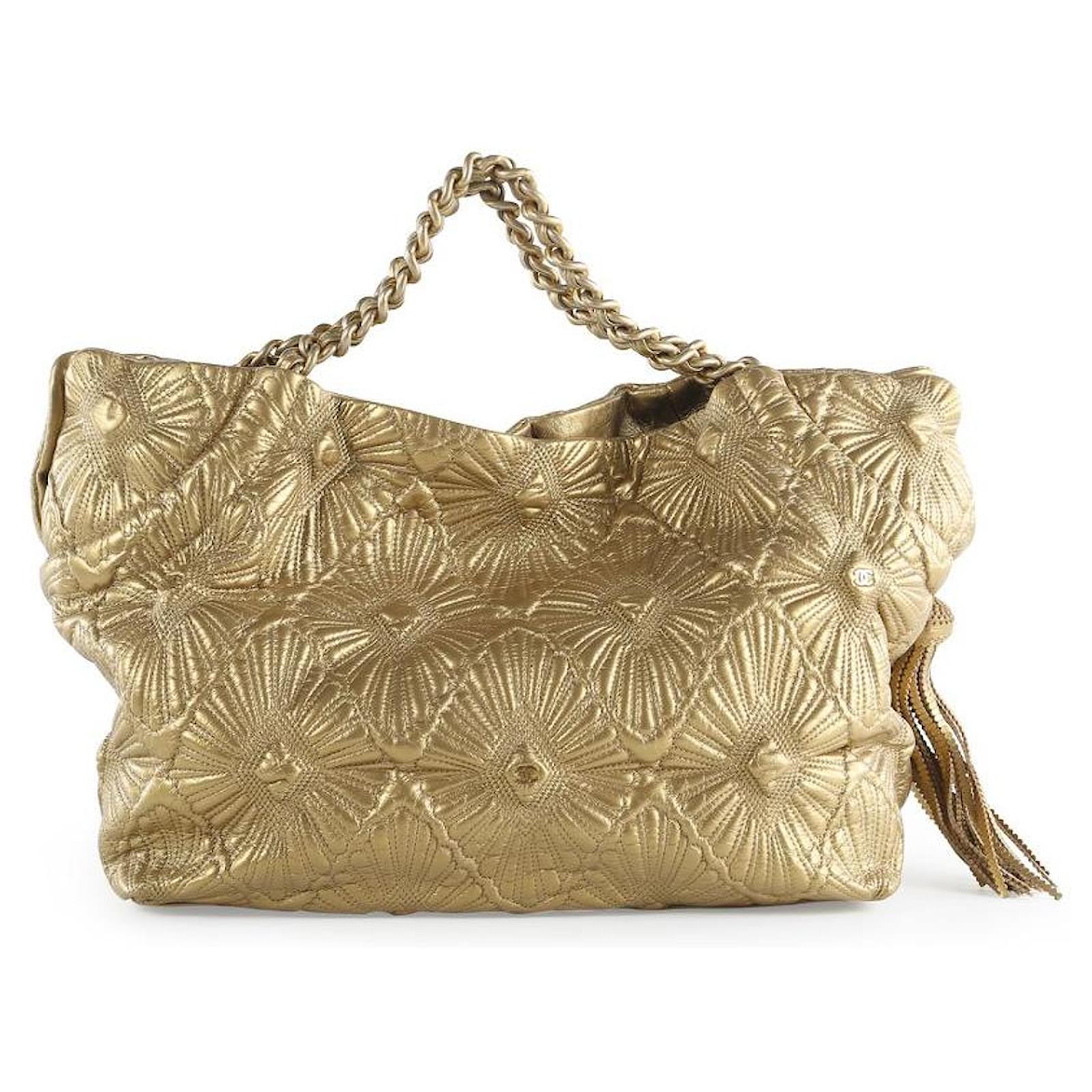 Chanel Gold Calfskin Leather Embroidered Ca D'Oro Tote Bag Golden   - Joli Closet