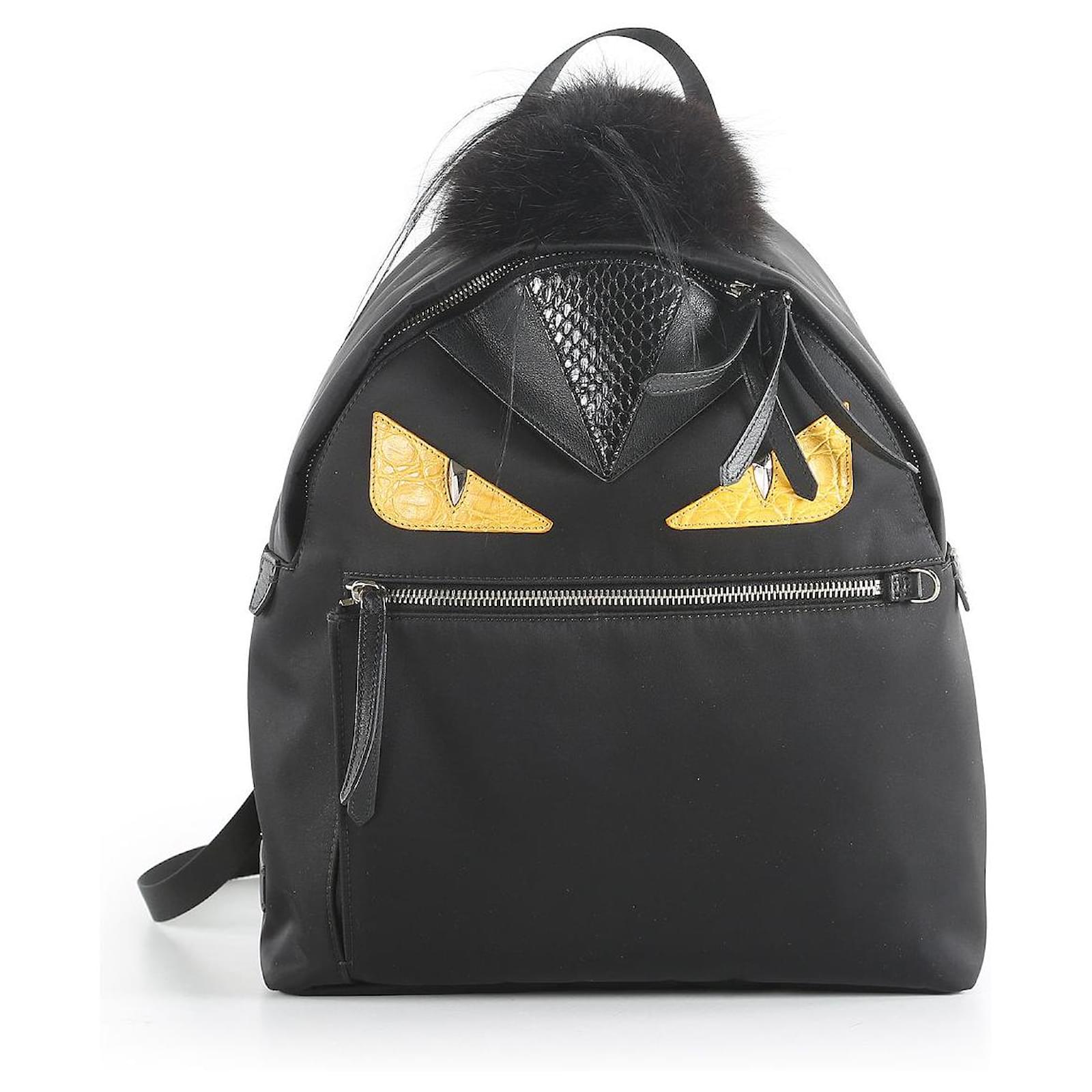 Fendi Black Nylon, Leather, and Fur Monster Eyes Backpack ref.656149 ...