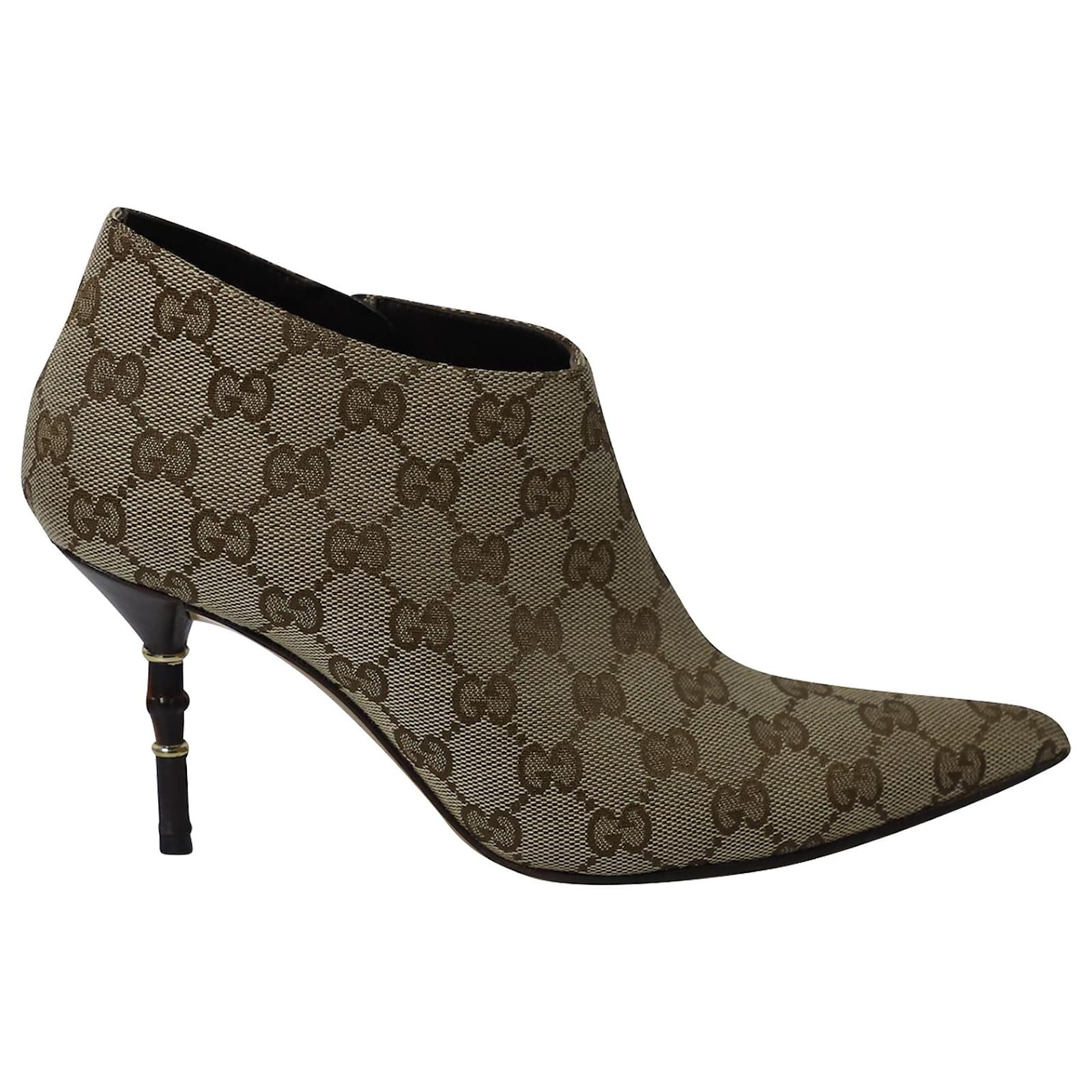 Gucci GG Monogram Ankle Boots with Bamboo Heel in Multicolor Canvas  Multiple colors Cloth  - Joli Closet