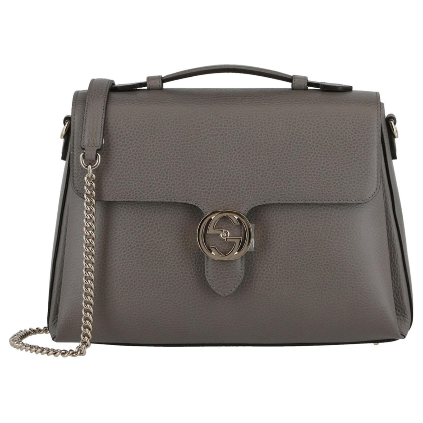 Gucci Interlocking GG Leather Shoulder Bag Grey Pony-style calfskin  ref.656235 - Joli Closet