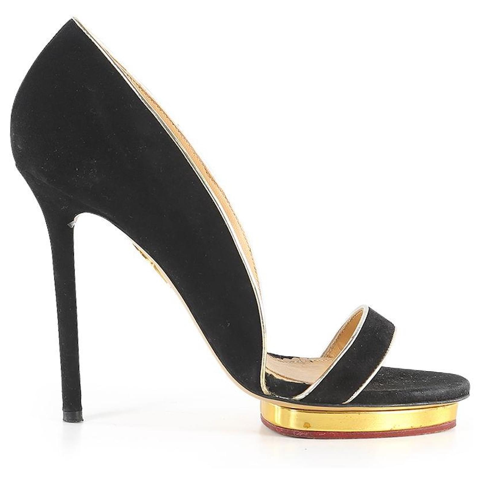 Charlotte Olympia Black Suede Open Toe Sandals ref.656259 - Joli