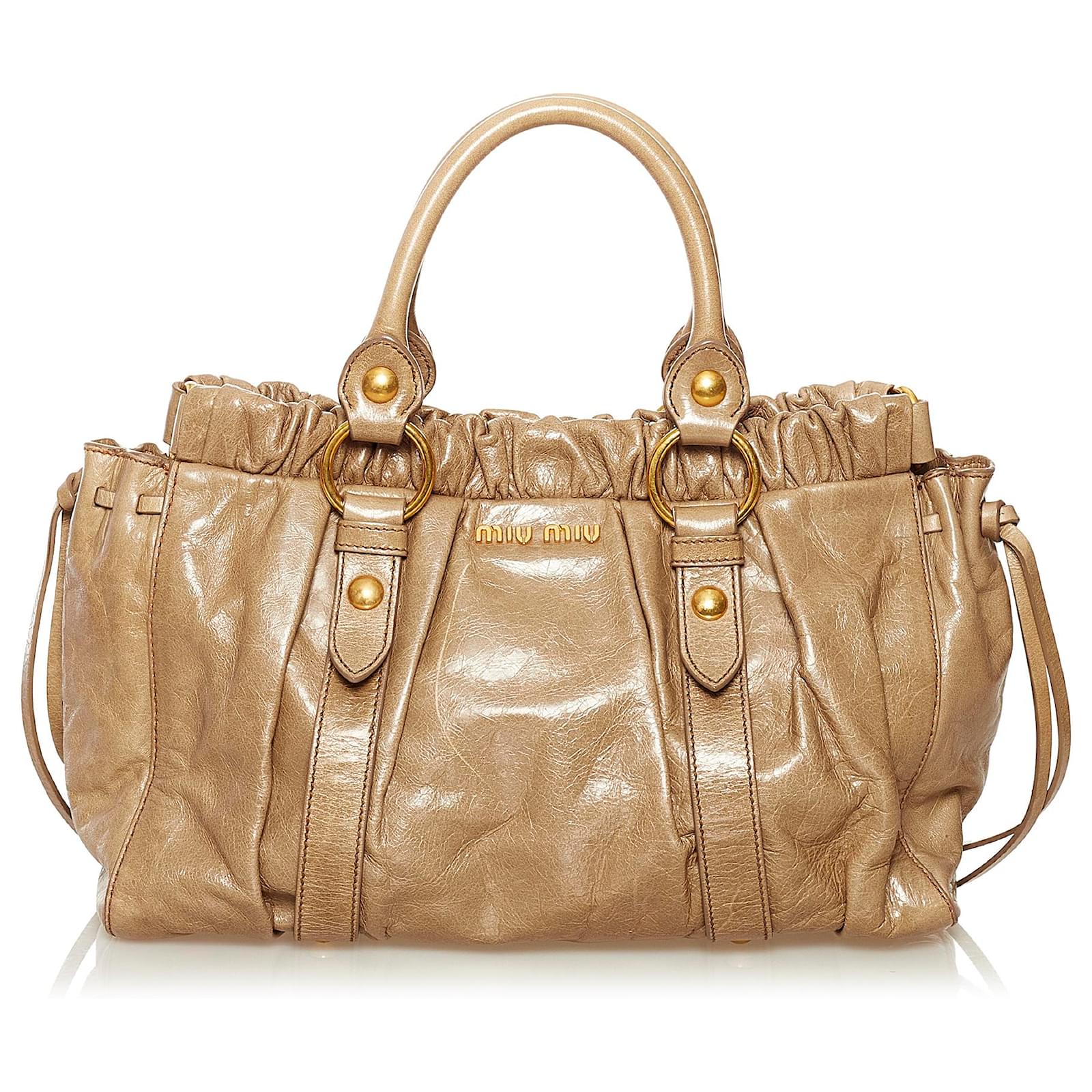 Brown Miu Miu Vitello Shine Satchel