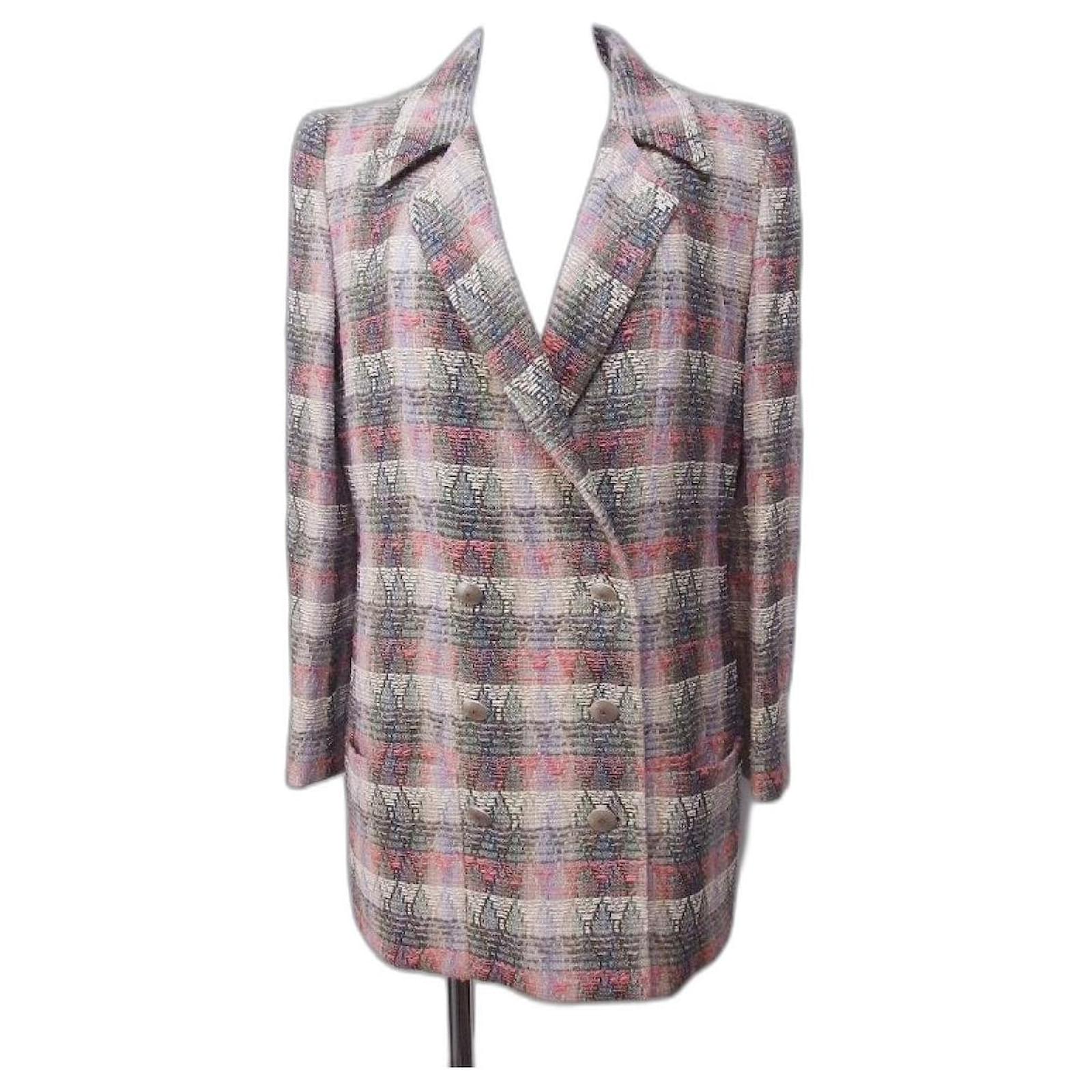 *CHANEL BOUTIQUE Silk Blend lined Brest Long Jacket Tweed Multi ...