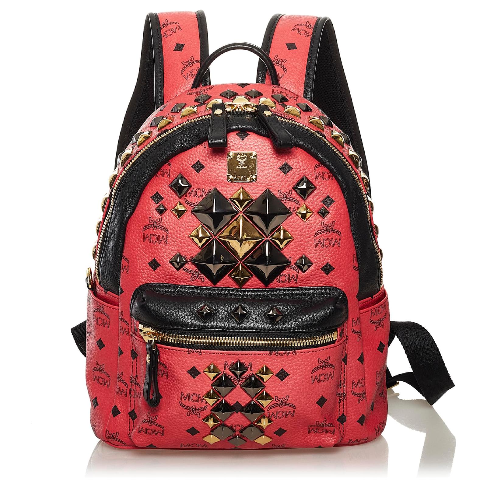 MCM Visetos Studded Backpack - Red Backpacks, Handbags - W3049750