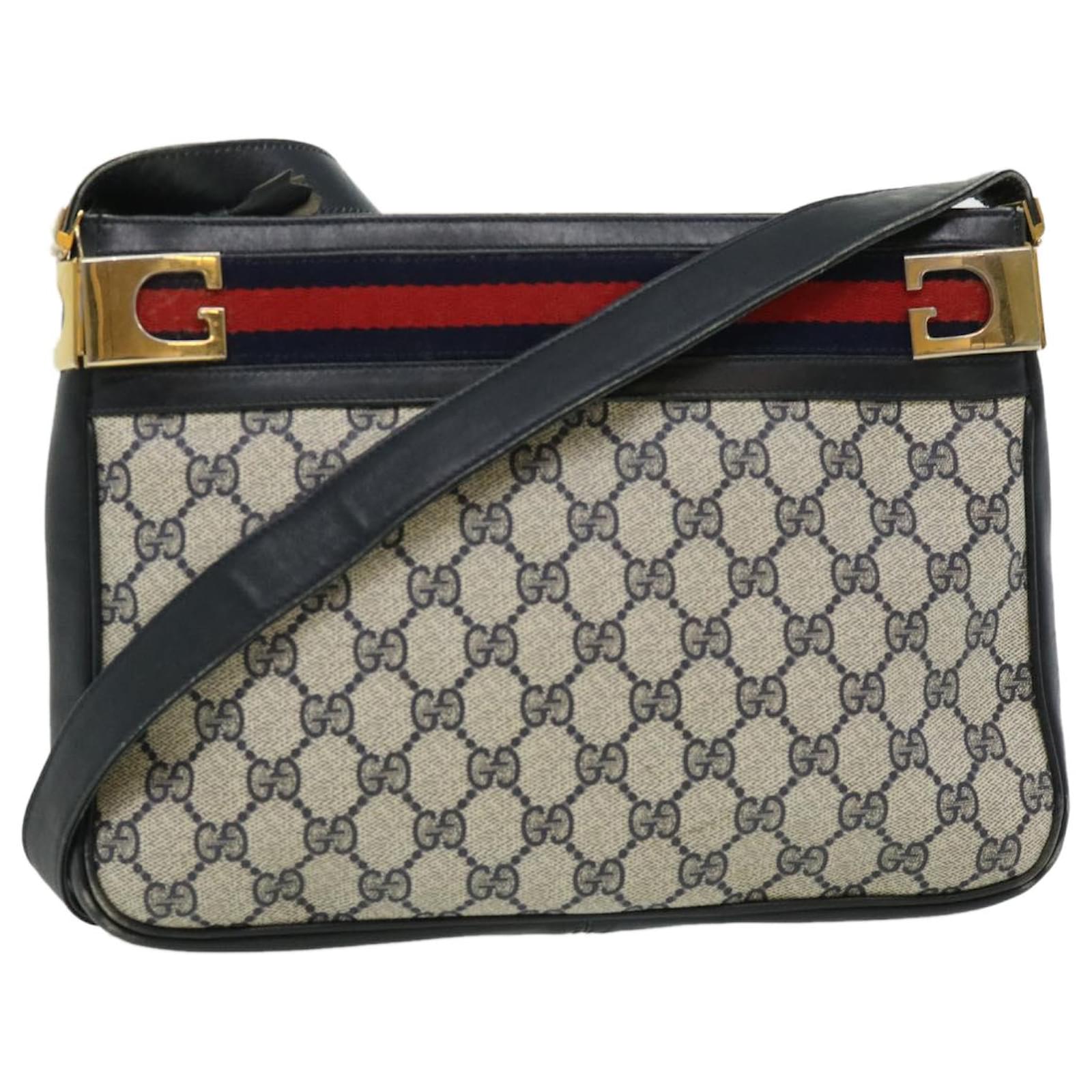 Auth GUCCI Navy PVC & Leather Sling Bag Cross Body Shoulder