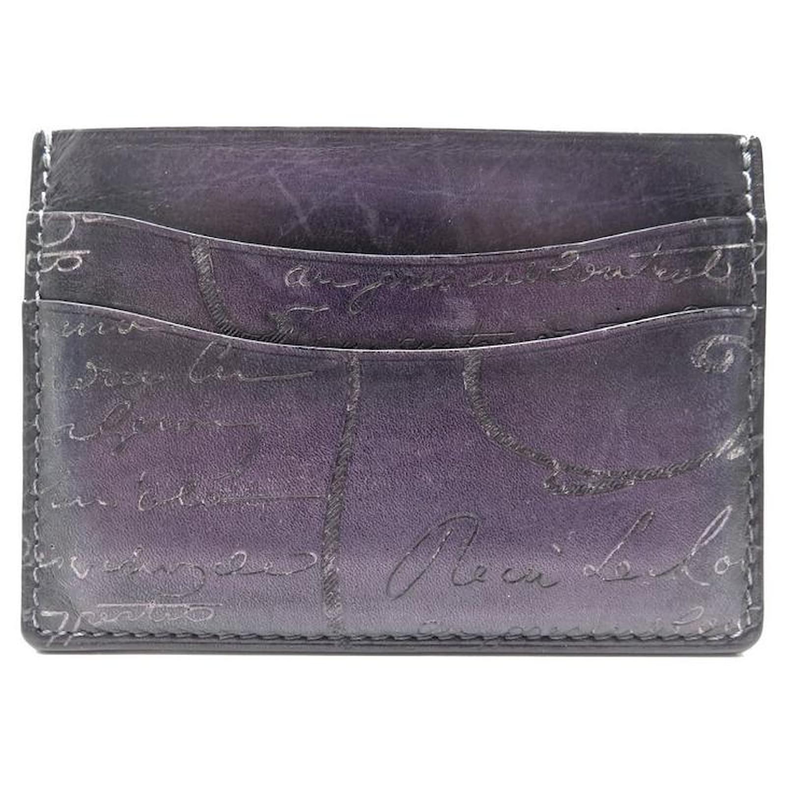 BERLUTI BAMBOO NEO CARD HOLDER IN PURPLE SCRITTO LEATHER CARD HOLDER