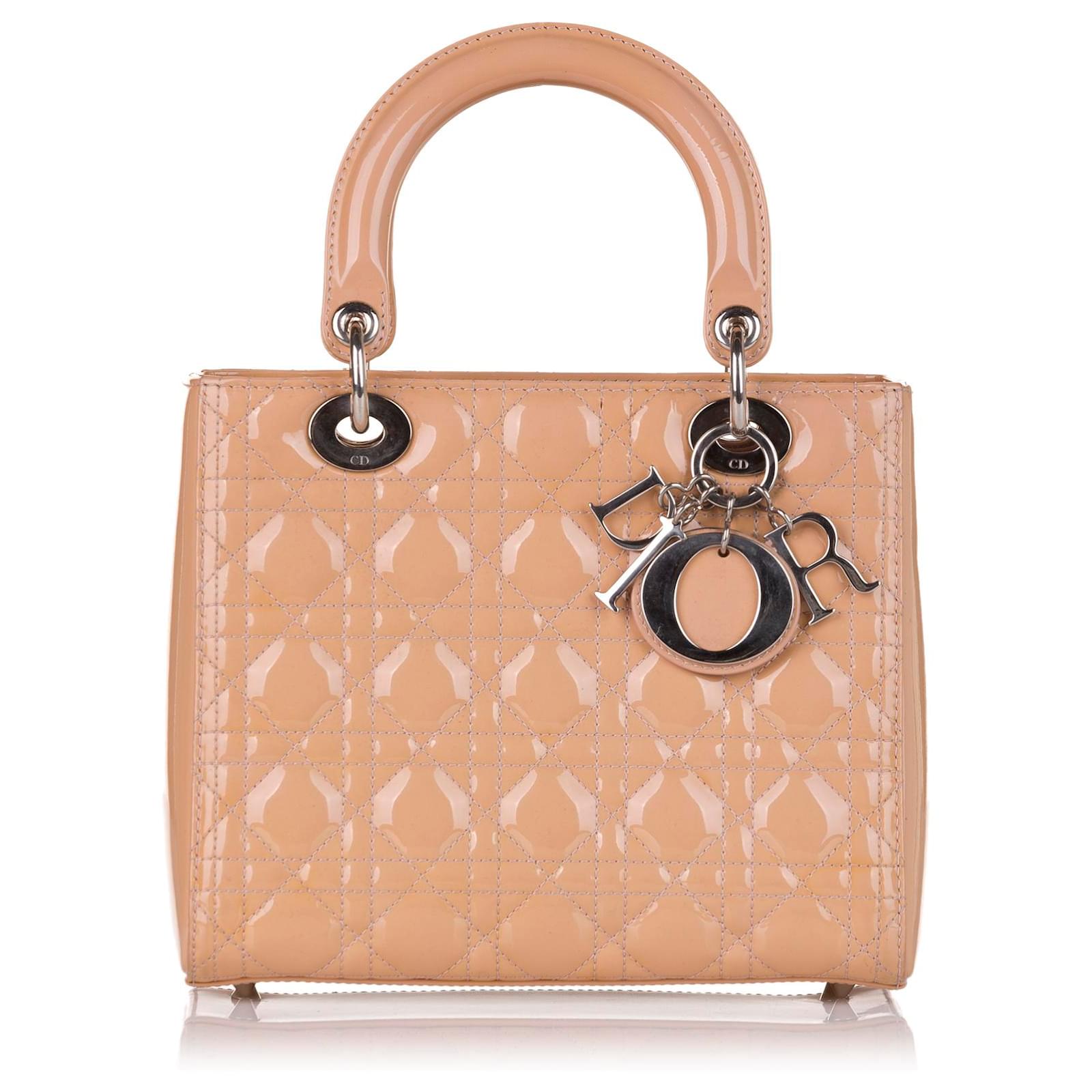 Dior Cartable Lady Dior en cuir verni marron moyen Cuir vernis Beige ref.658213 - Joli Closet
