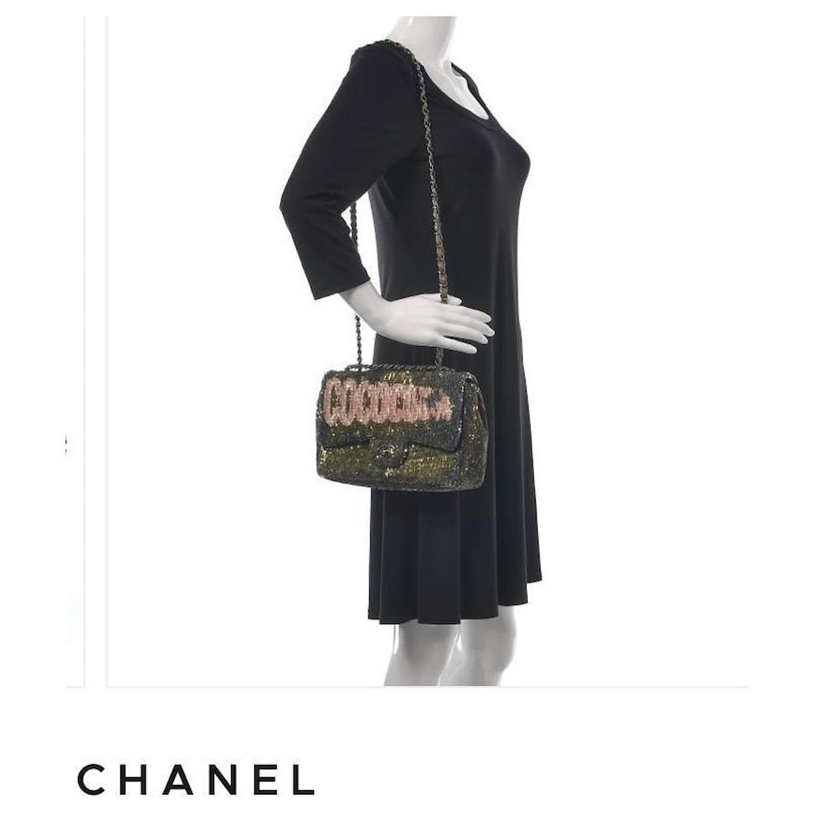 Cambon Chanel flap bag sequin coco cuba Dark green Silver hardware