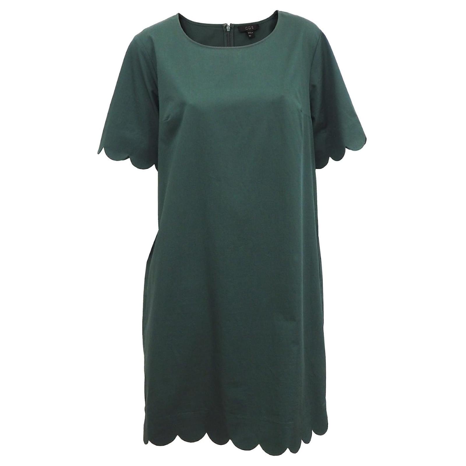 COS scalloped trim mini dress in dark green Size 44 Cotton ref.JC658737  (Sold) - Joli Closet