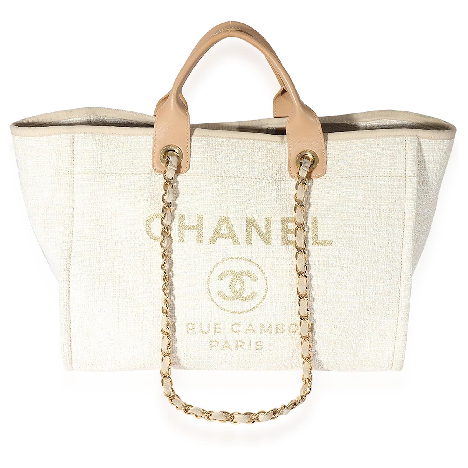 Chanel Creme Canvas Large Deauville Tote White Leather ref.659104