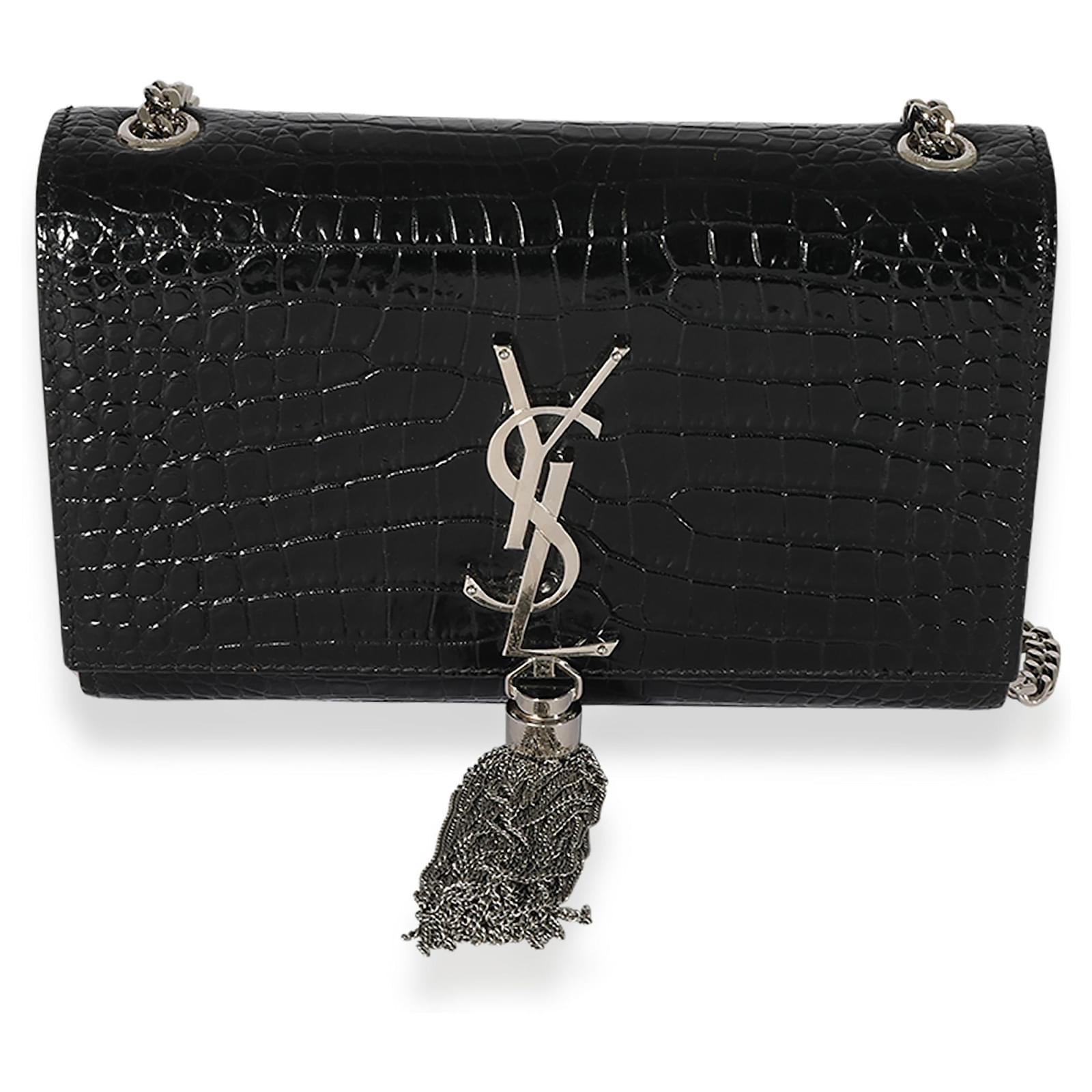 Saint Laurent Kate Monogram YSL Medium Crocodile-Embossed Tassel