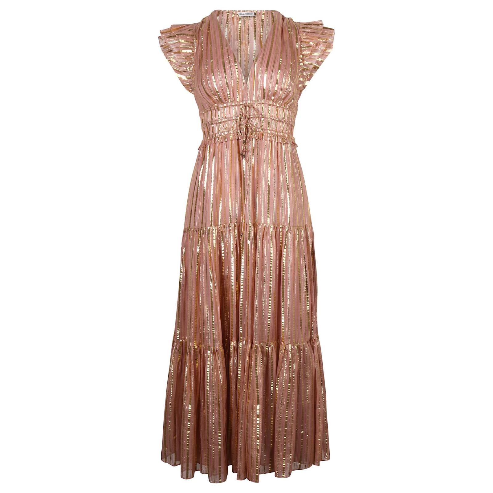 slim fit dress slacks Gold Ruffle Tiered Buckle Detail Dress