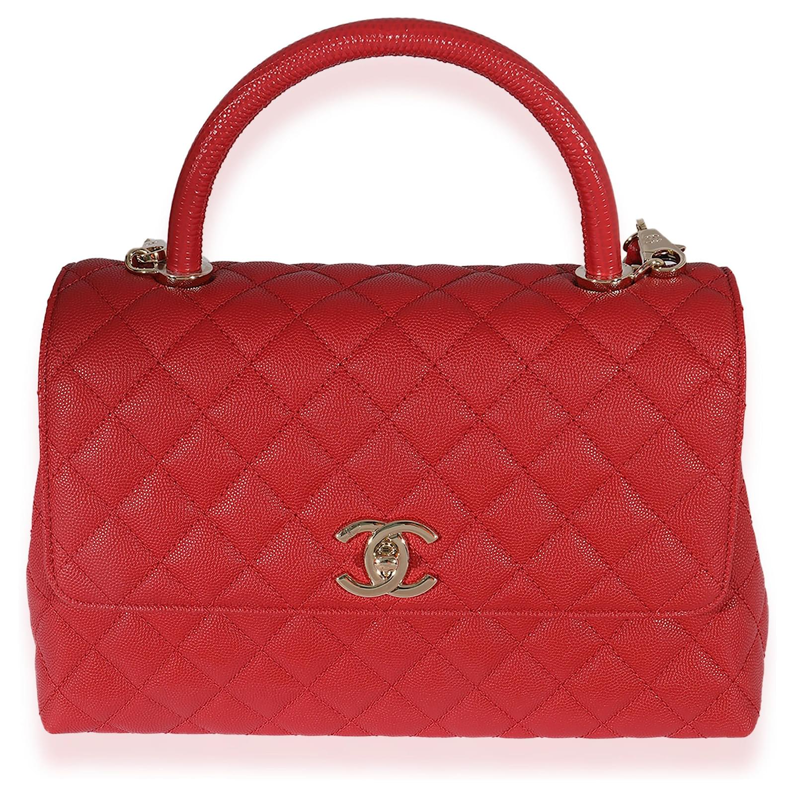 Chanel Red Quilted Caviar Medium Coco Handle Flap Bag Rot Leder ref.659300  - Joli Closet