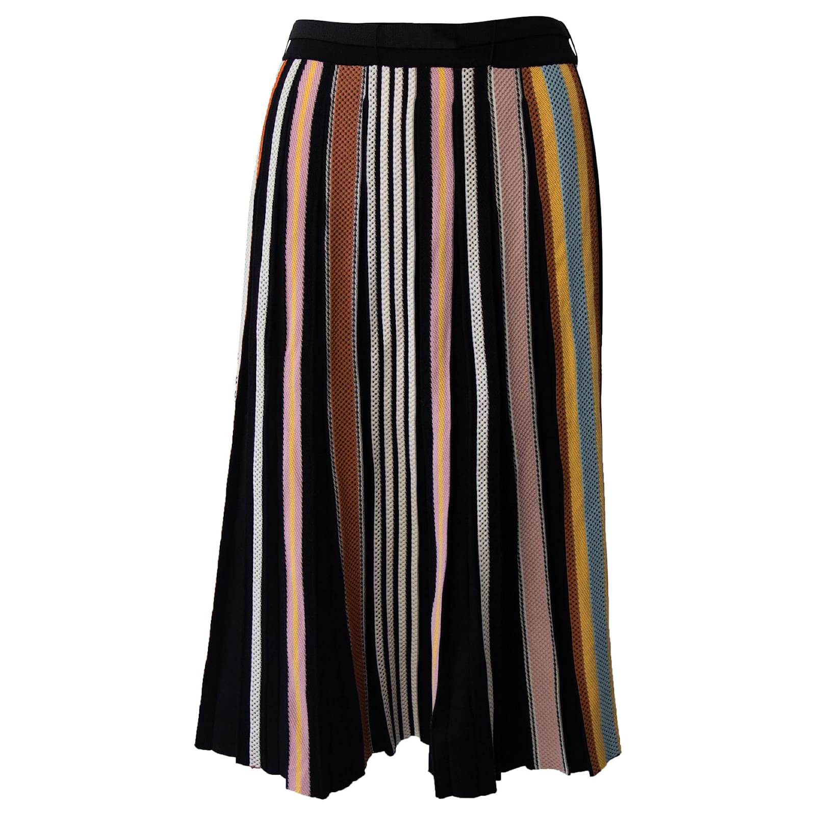 Tory Burch Striped Midi Skirt in Multicolor Viscose Multiple colors  Cellulose fibre  - Joli Closet