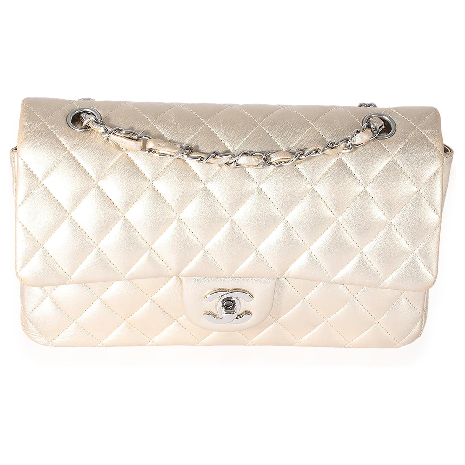 Chanel Metallic Silver Quilted Lambskin New Classic Double Flap