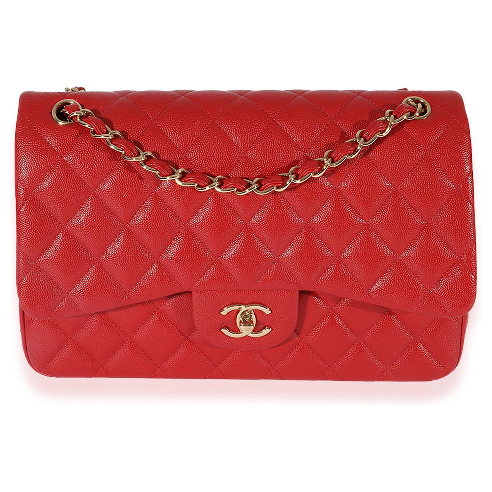 Timeless Chanel Red Quilted Caviar Jumbo Classic Double Flap Bag Leather  ref.659417 - Joli Closet
