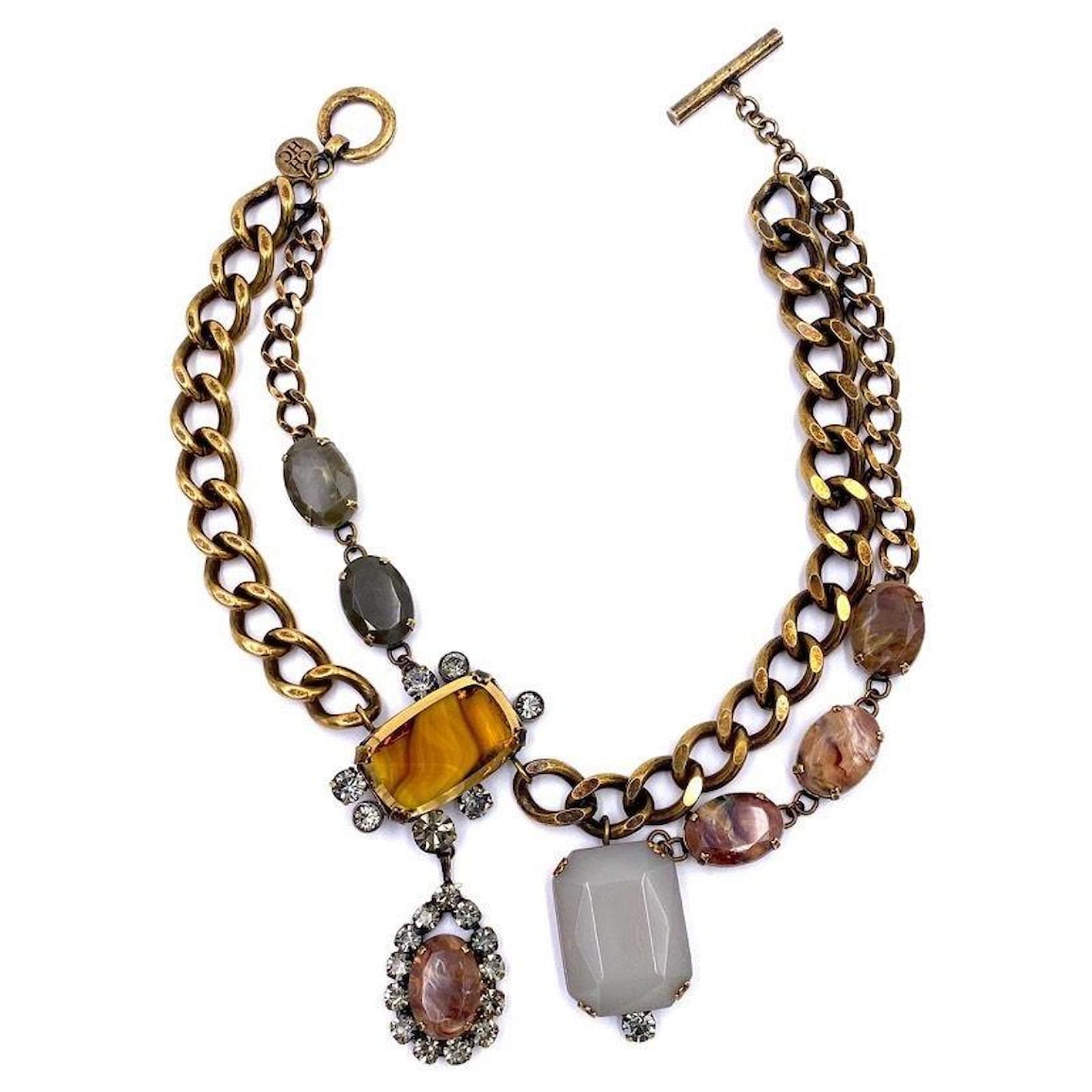 Carolina Herrera chunky necklace in brass crystals and resin Golden ...