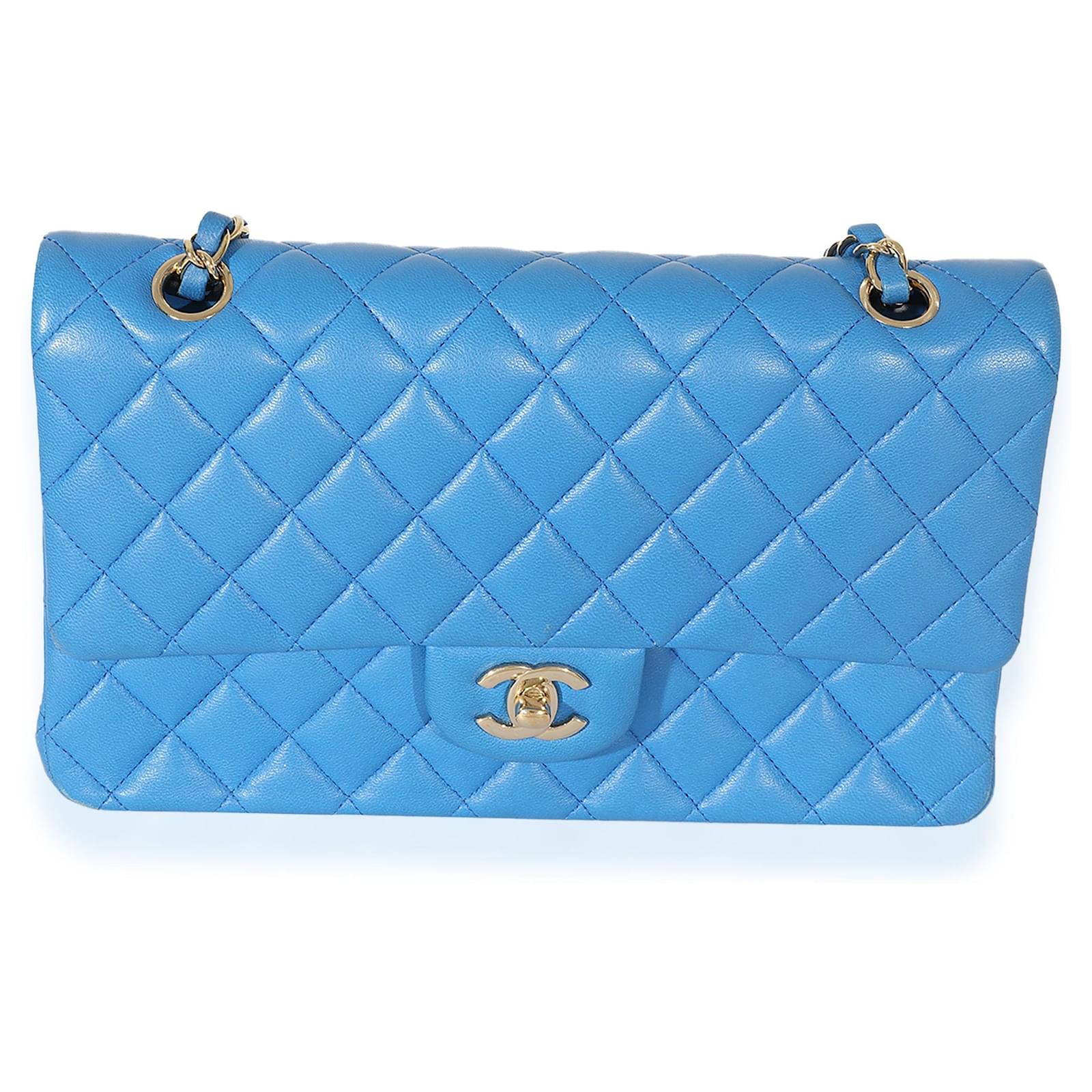 Timeless Chanel Blue Quilted Lambskin Medium Double Flap Bag
