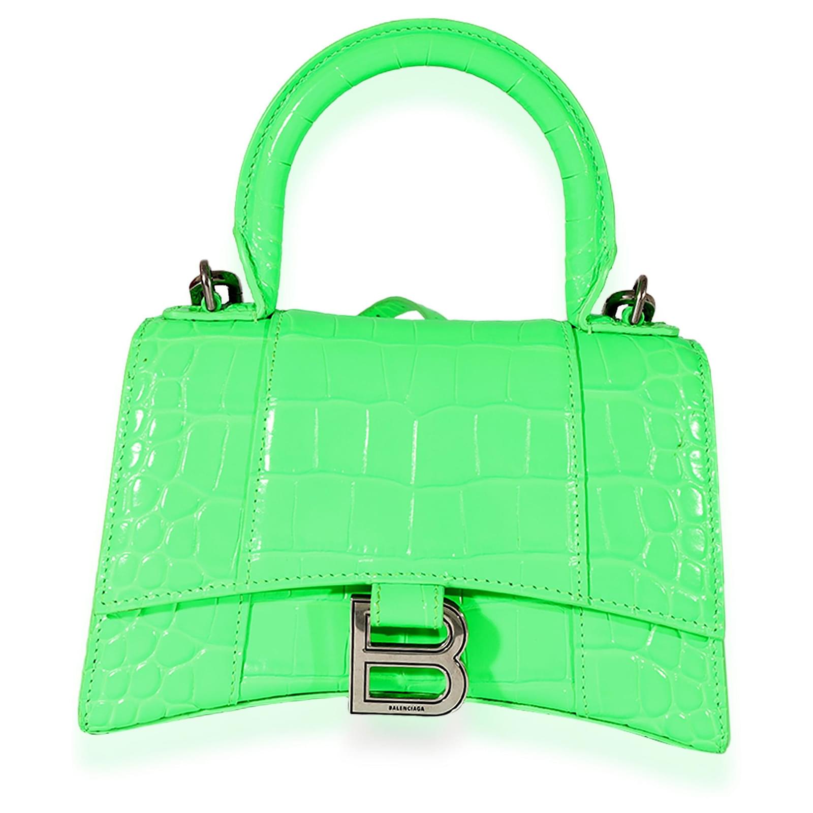 Bolsa Balenciaga Green Croc em couro de bezerro Xs Hourglass Verde