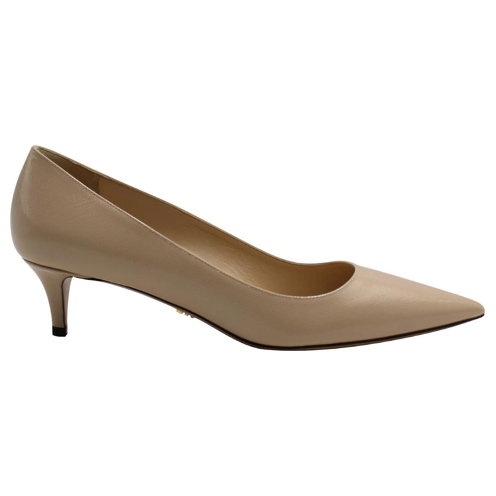 Saffiano Prada Calzature Donna Heels in Nude Flesh Leather  -  Joli Closet