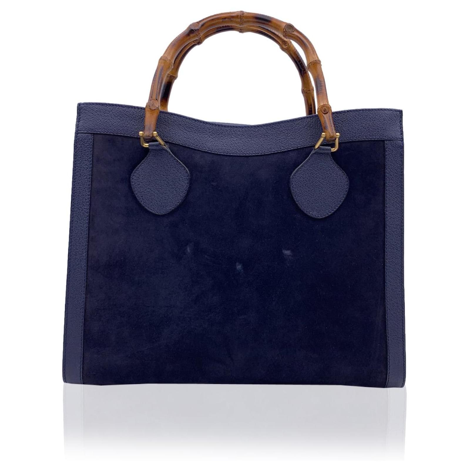 Gucci Vintage Blue Suede Leather Princess Diana Bamboo Tote Bag ref ...